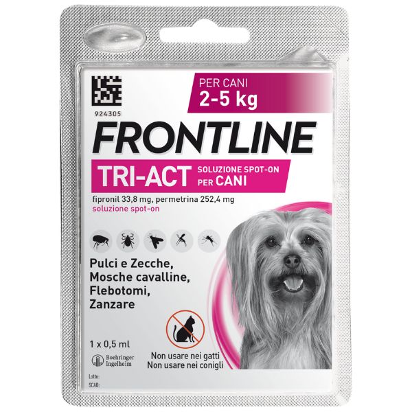 Frontline Tri-Act Spot-On per cani - Pipetta per cani mini (2-5 Kg) - Antiparassitario per prevenire pulci, zecche e altri parassiti