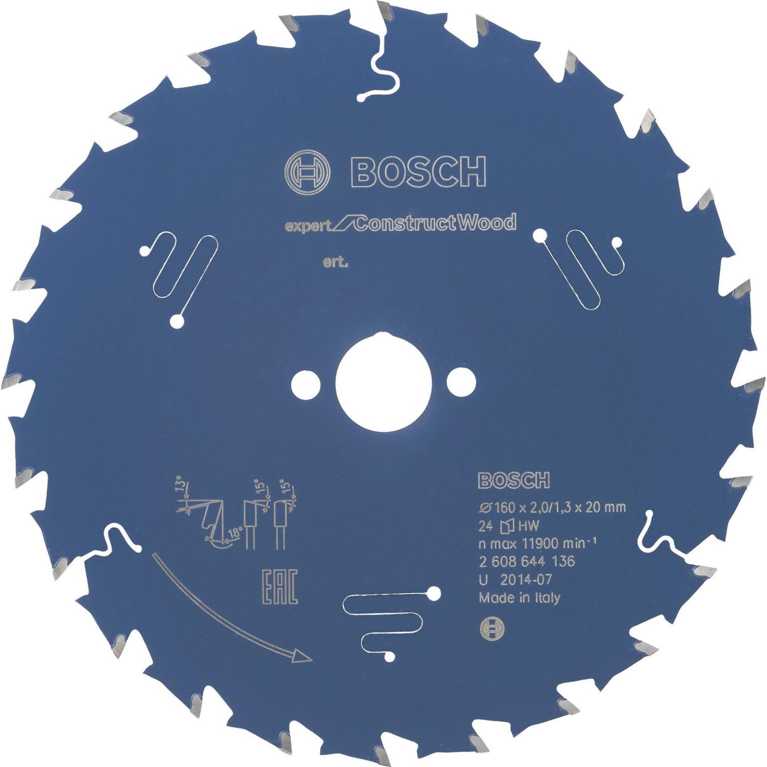 Bosch Professional Zubehör: Lama per Sega Circolare 160x20x1,3 - Lama Expert for Construct Wood