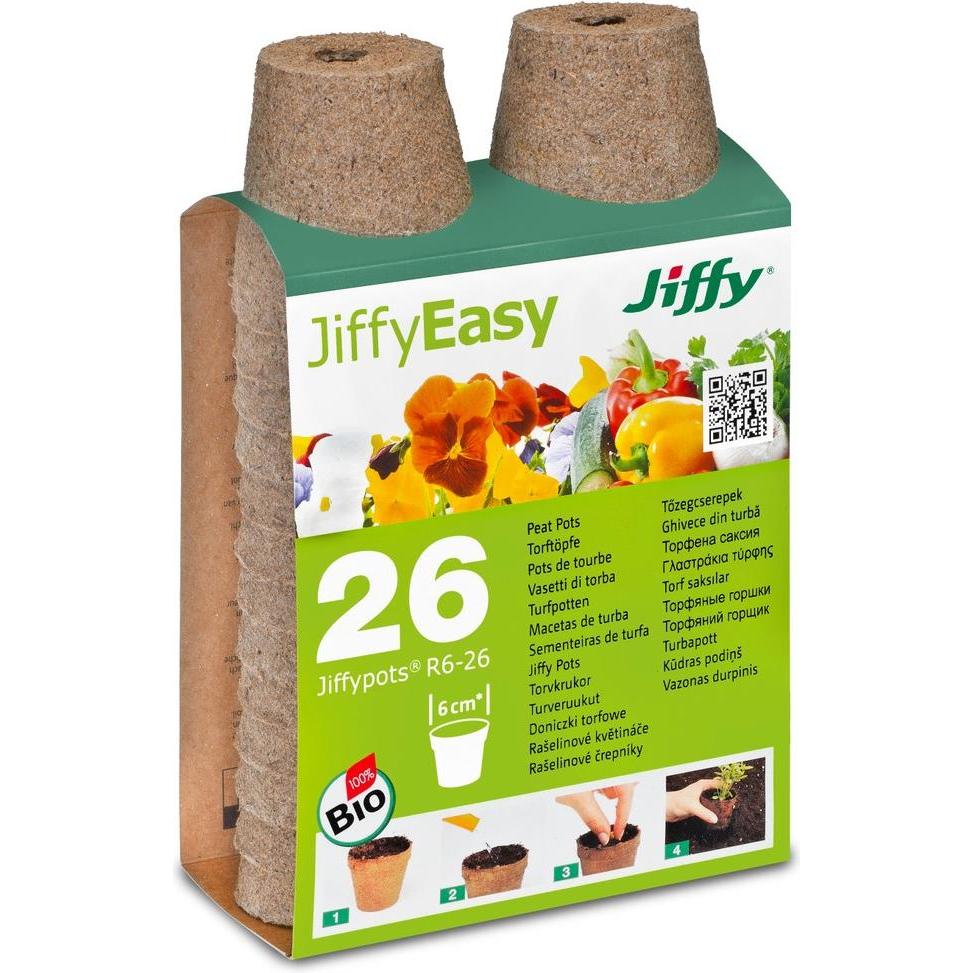 Jiffy: Vaso di Torba + Vassoio per Semina (26 Pezzi)