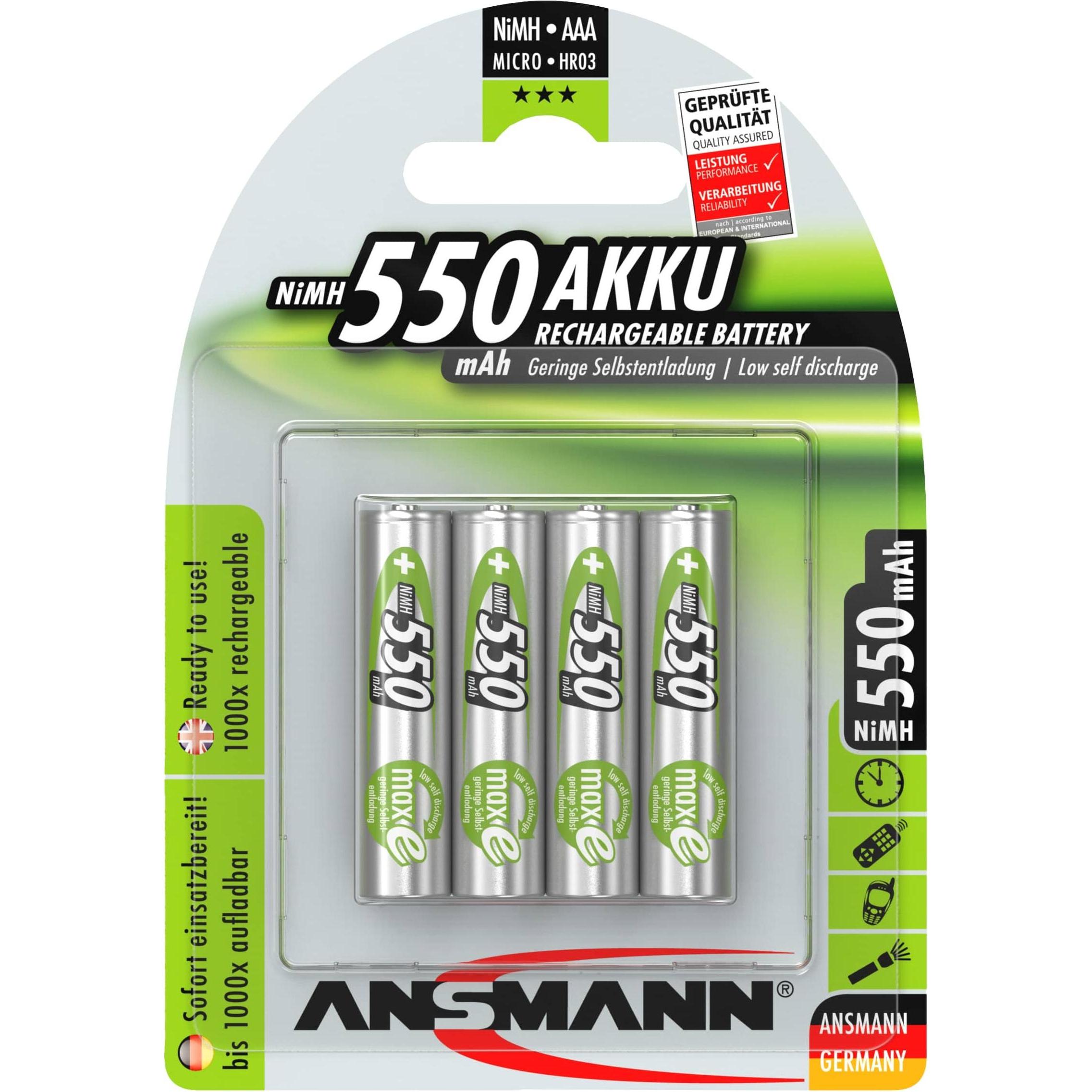 Ansmann HR03 Micro 550 mAh (4 pz., AAA, 550 mAh), Batterie + pile