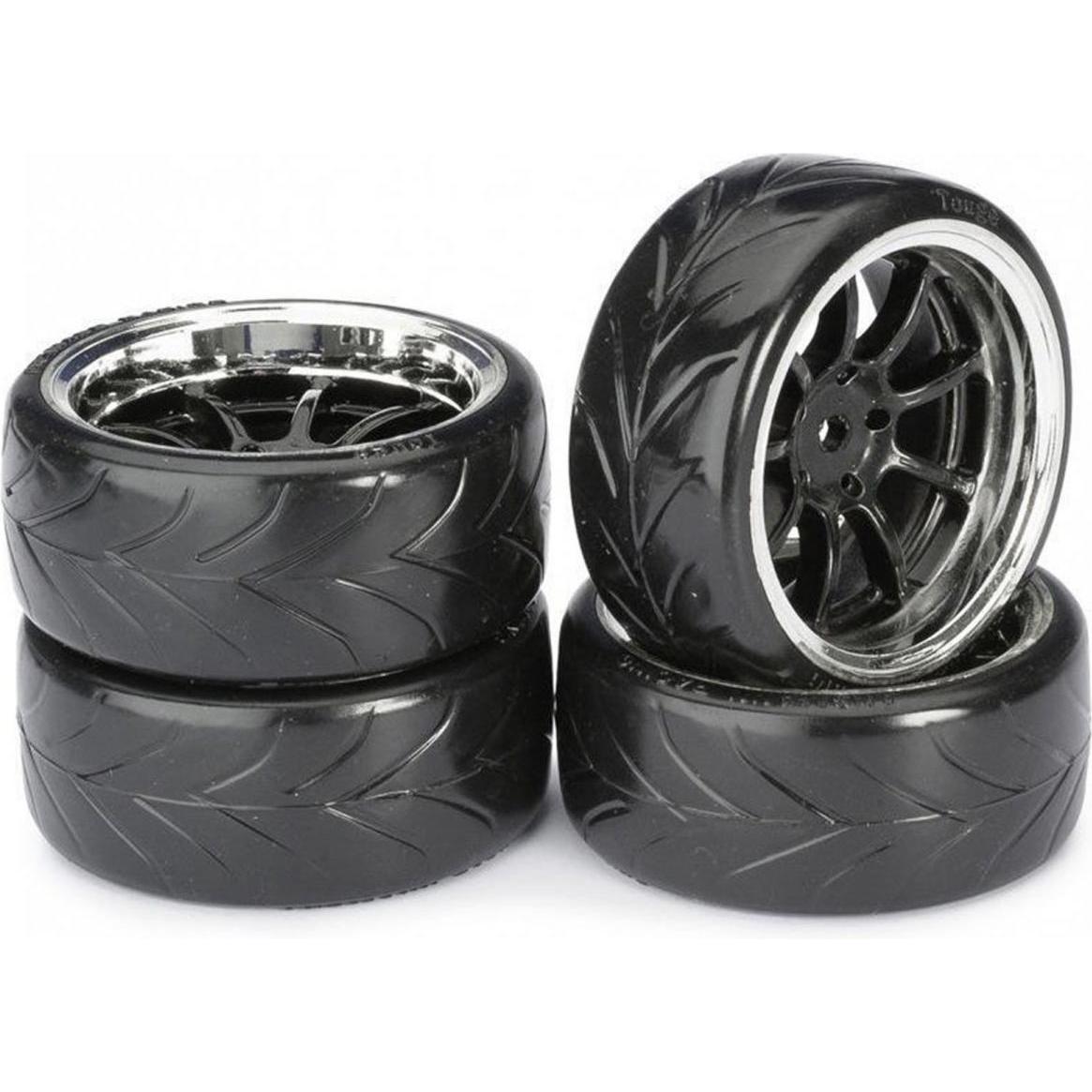 Absima Set di Ruote Drift LP 1:10 - 9 Razze Profilo A (Nero/Cromo)