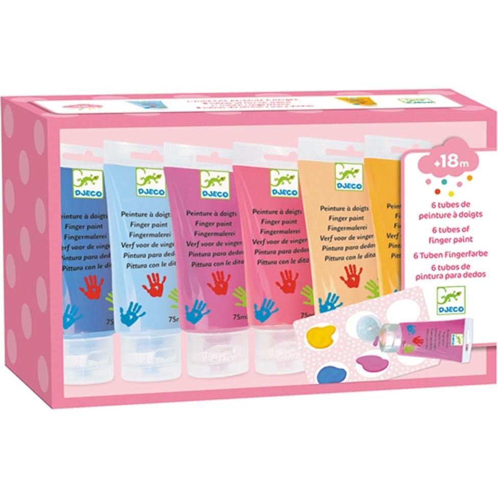 Djeco, Colore + Vernice per fai da te, Colori a dito (Pink, Blu, Giallo, 75 ml)