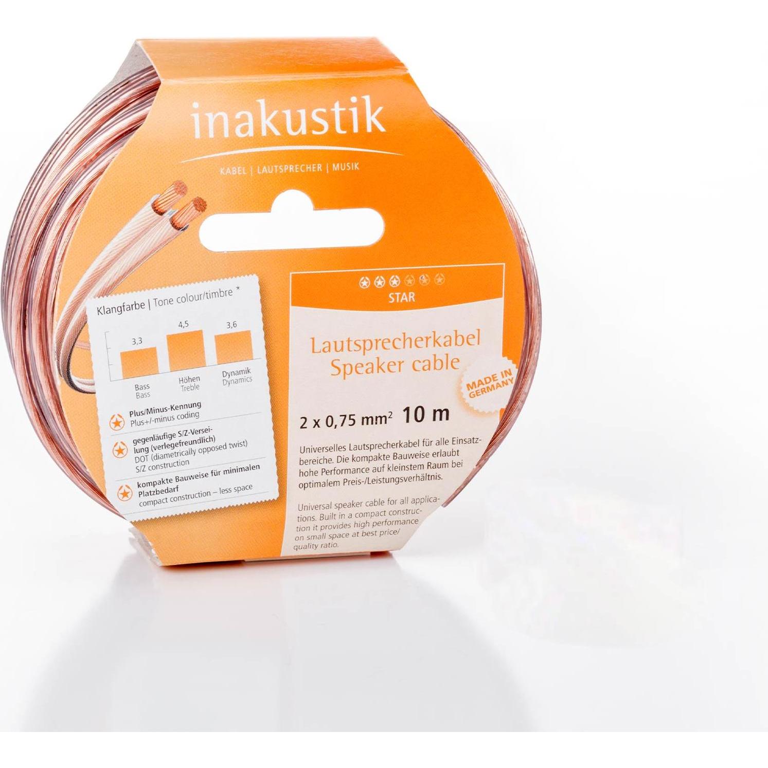 Inakustik Stella (10 m, 0.75 mm².), Cavo per altoparlanti, Trasparente