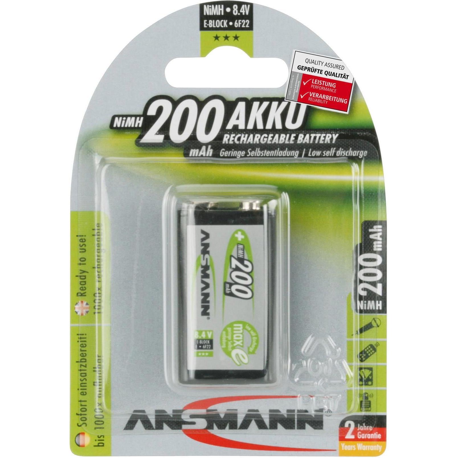 Ansmann Blocco elettronico (1 pz., 9V Block, 200 mAh), Batterie + pile