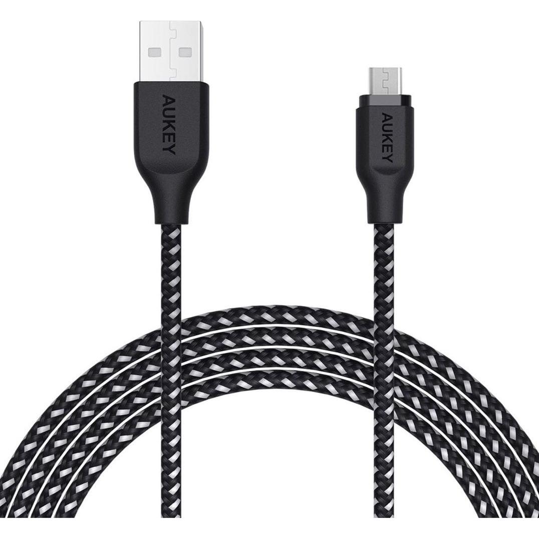 Aukey CB-AM2 Cavo USB 2.0 Micro USB intrecciato da 2 m nero/bianco (2 m, USB 2.0, 12 W), Cavo USB