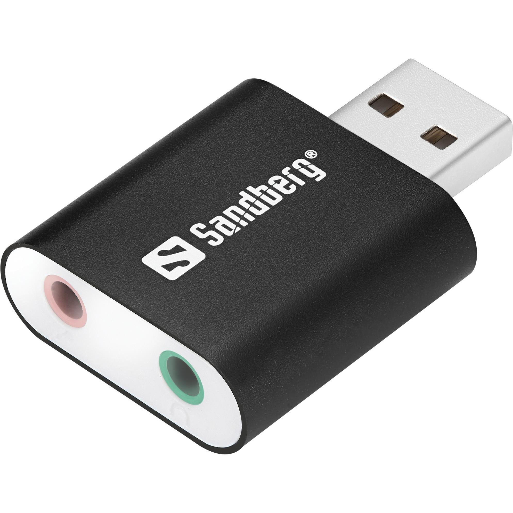 Sandberg Collegamento USB al suono (USB), Scheda audio, Nero