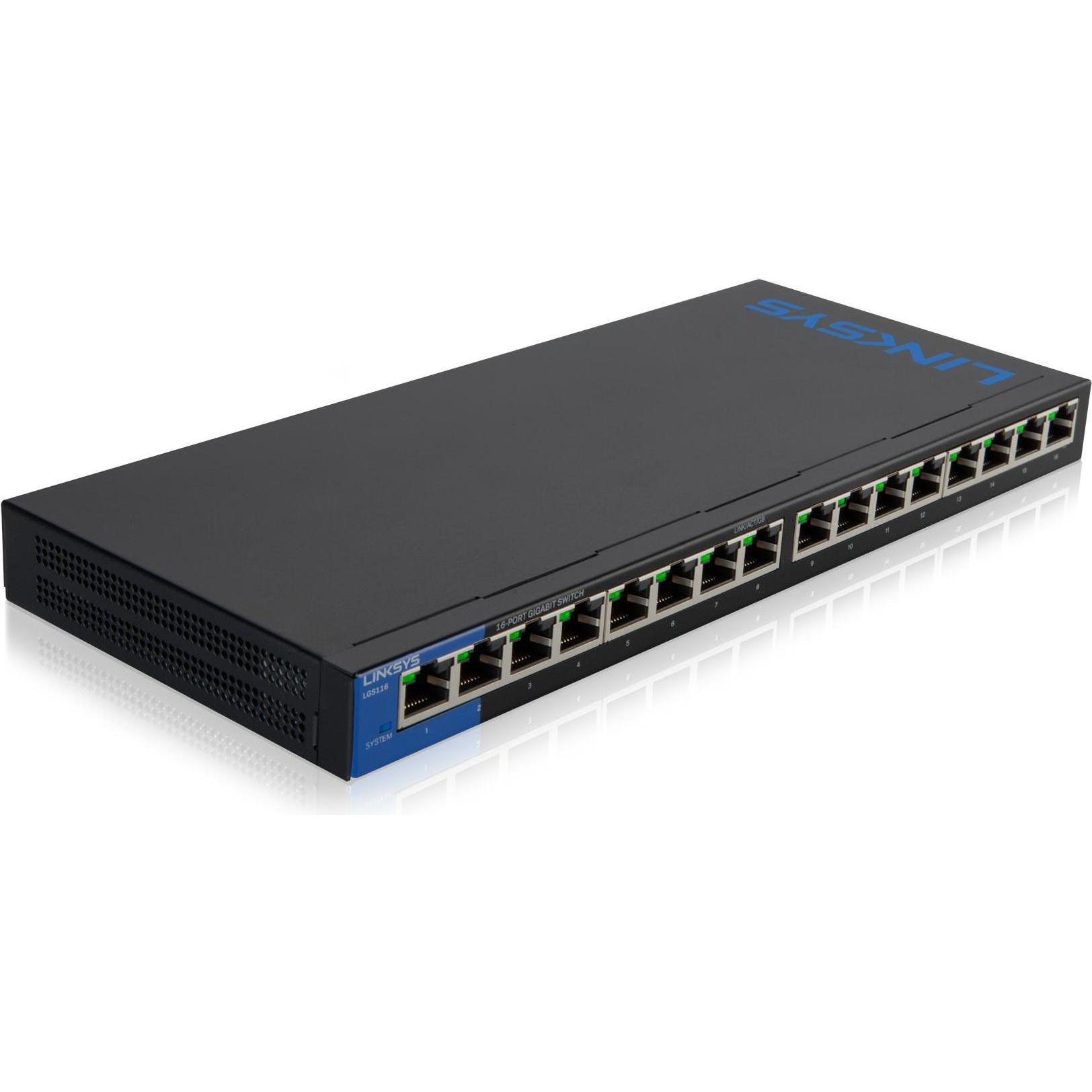 Linksys Lgs116 (16 Porti), Switch di rete, Blu, Nero
