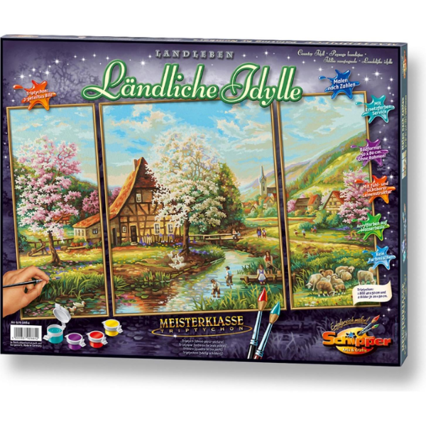 Schipper Dipingere con i Numeri - Idillio Rurale: Pittura a Triptych