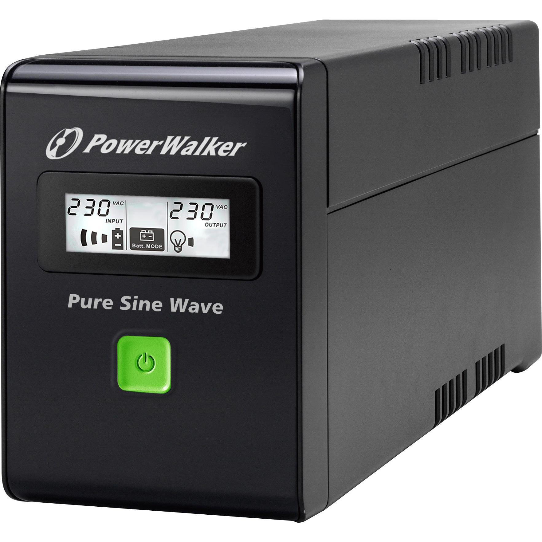Powerwalker VI 800 SW Schuko 800VA / 480W Line-Interactive UPS Tower AVR Pure Sine Wave LCD (800 VA, 480 W, Interattivo linea UPS), UPS