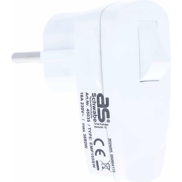 As - Schwabe, Spina + Connettore, Spina ad angolo retto con Interruttore (CEE 7/7)