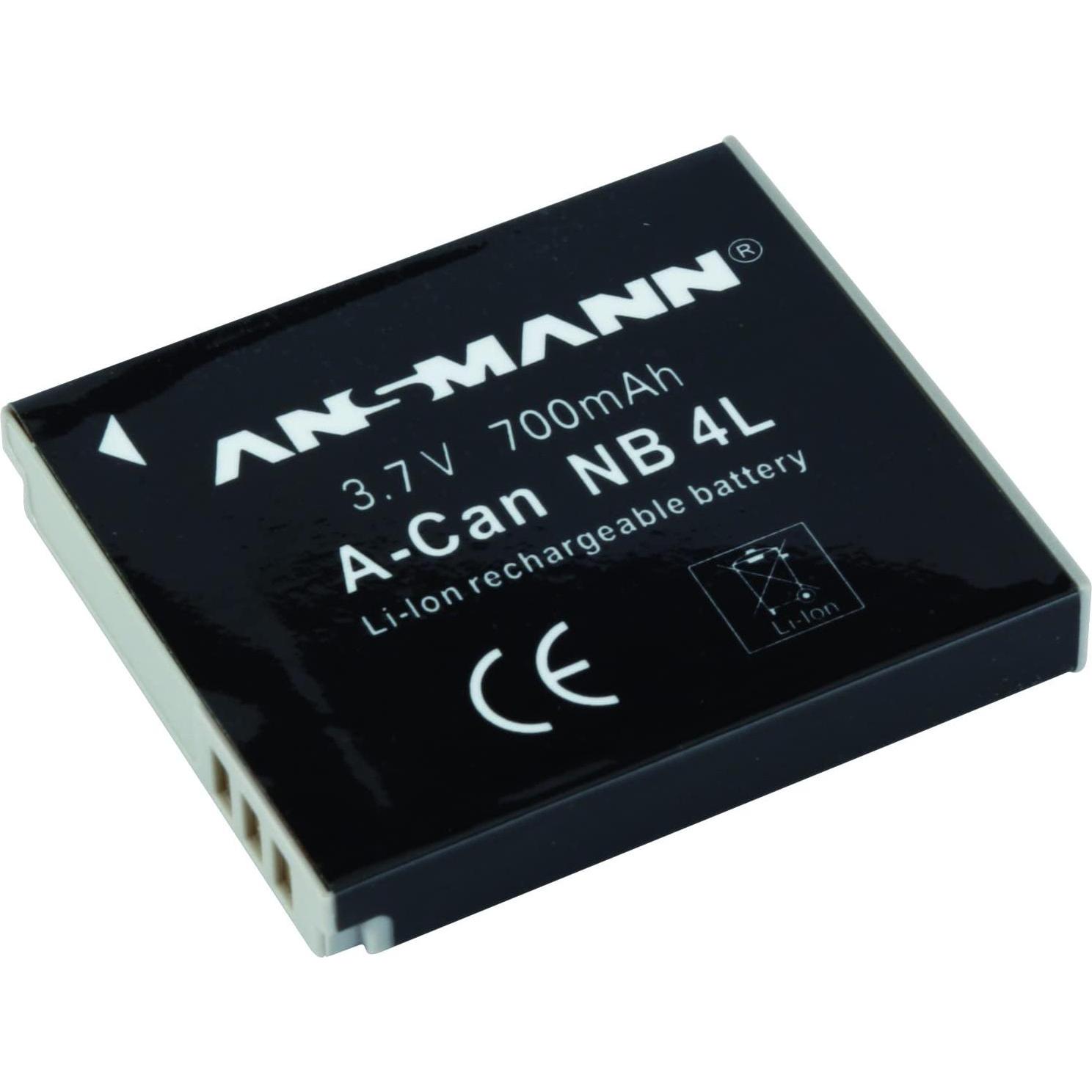 Ansmann Batteria Canon NB-4L (Batteria della fotocamera), Alimentatore fotocamera, Nero