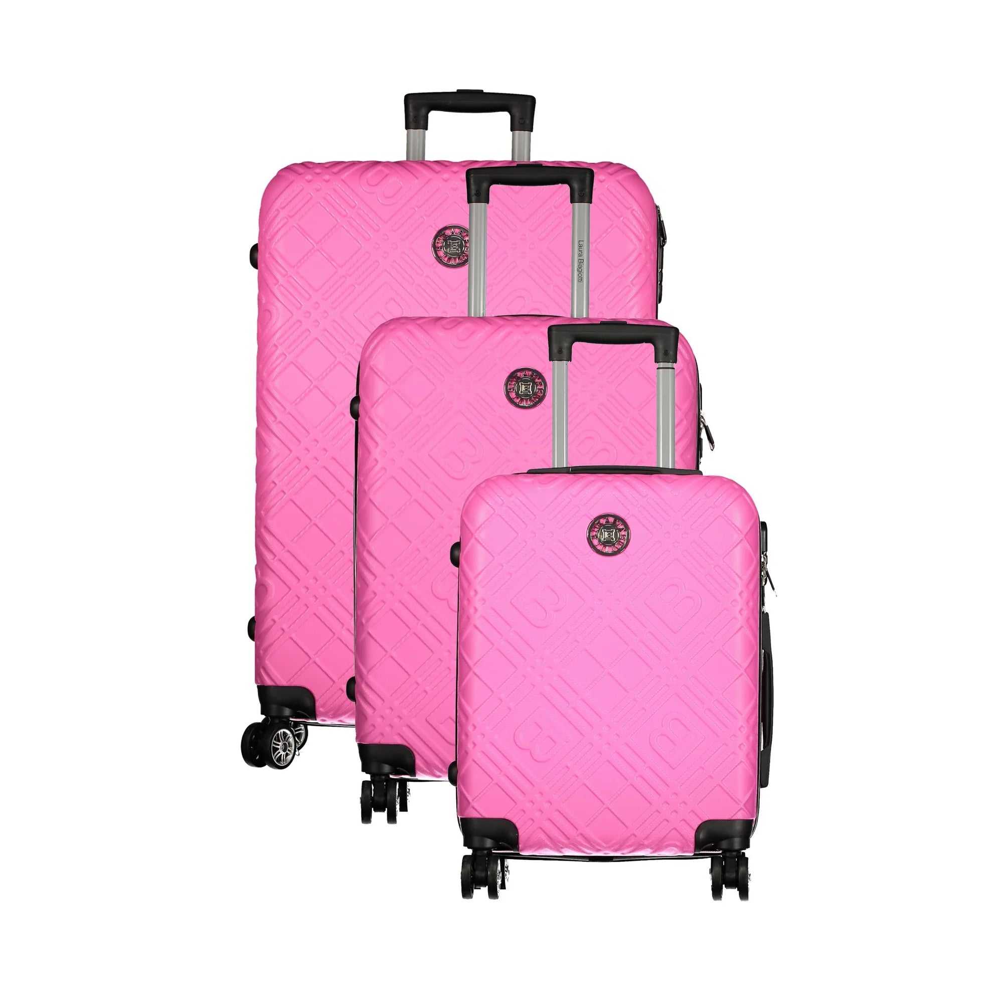 LAURA BIAGIOTTI Set 3 Trolley Grandi Donna Rosa con Ruote e Lucchetto