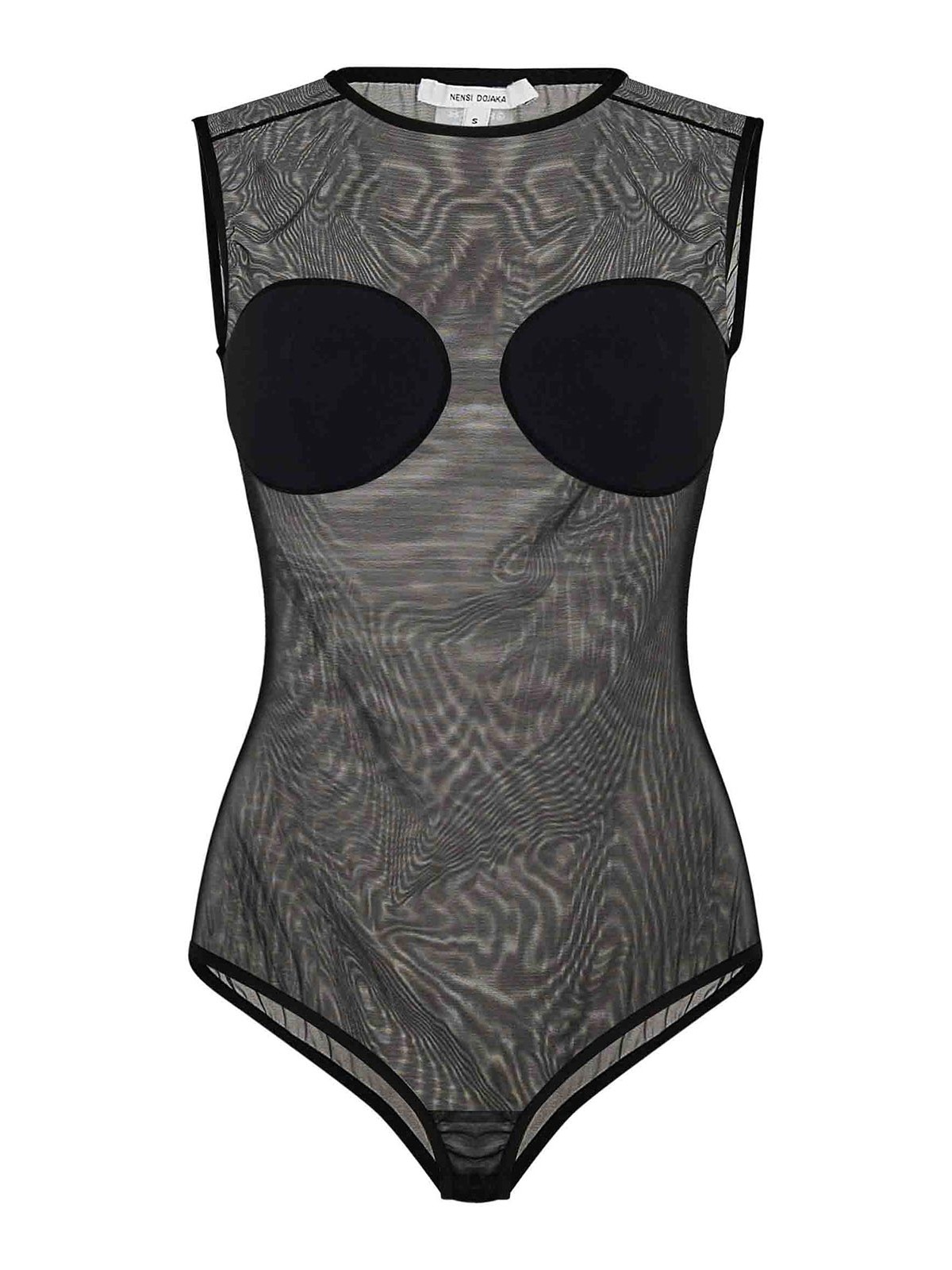 Body Nero Senza Maniche in Tulle Trasparente