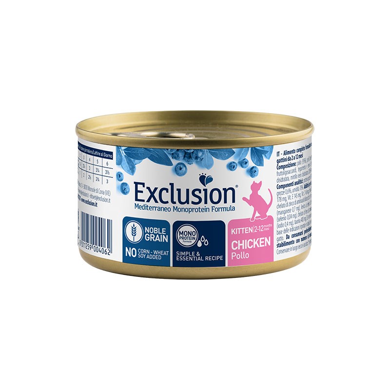 Exclusion Mediterraneo Kitten Pollo Noble Grain Umido per Gattini - 85