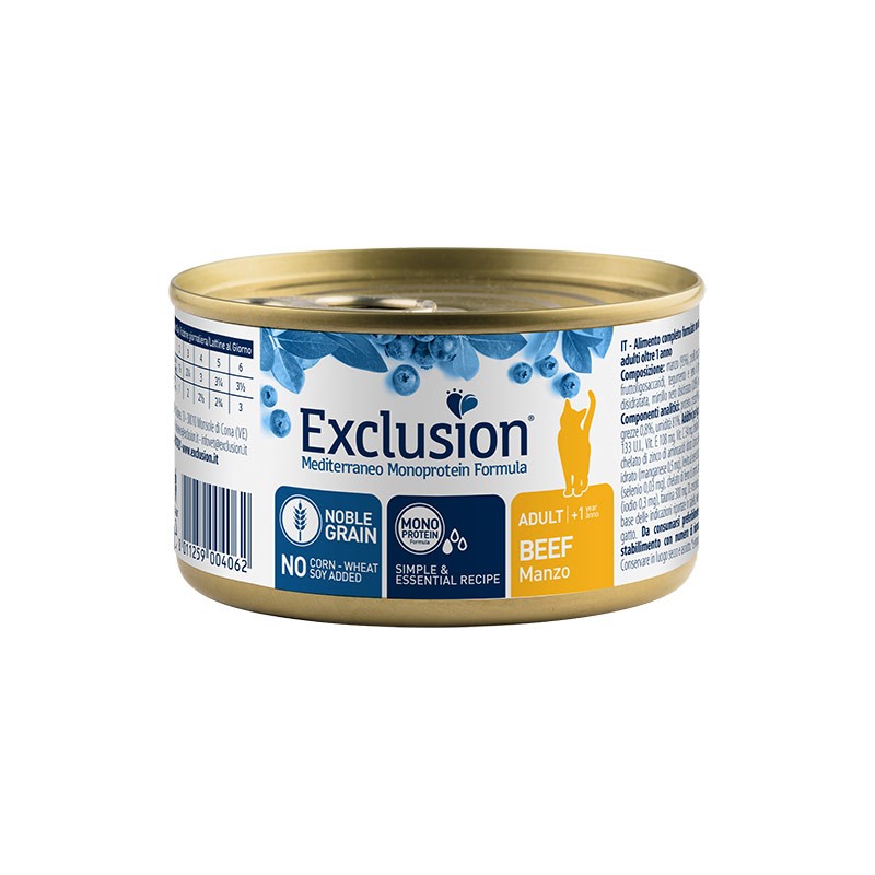 Exclusion Mediterraneo Adult Gatto Manzo - Umido Noble Grain 85g (12pz)