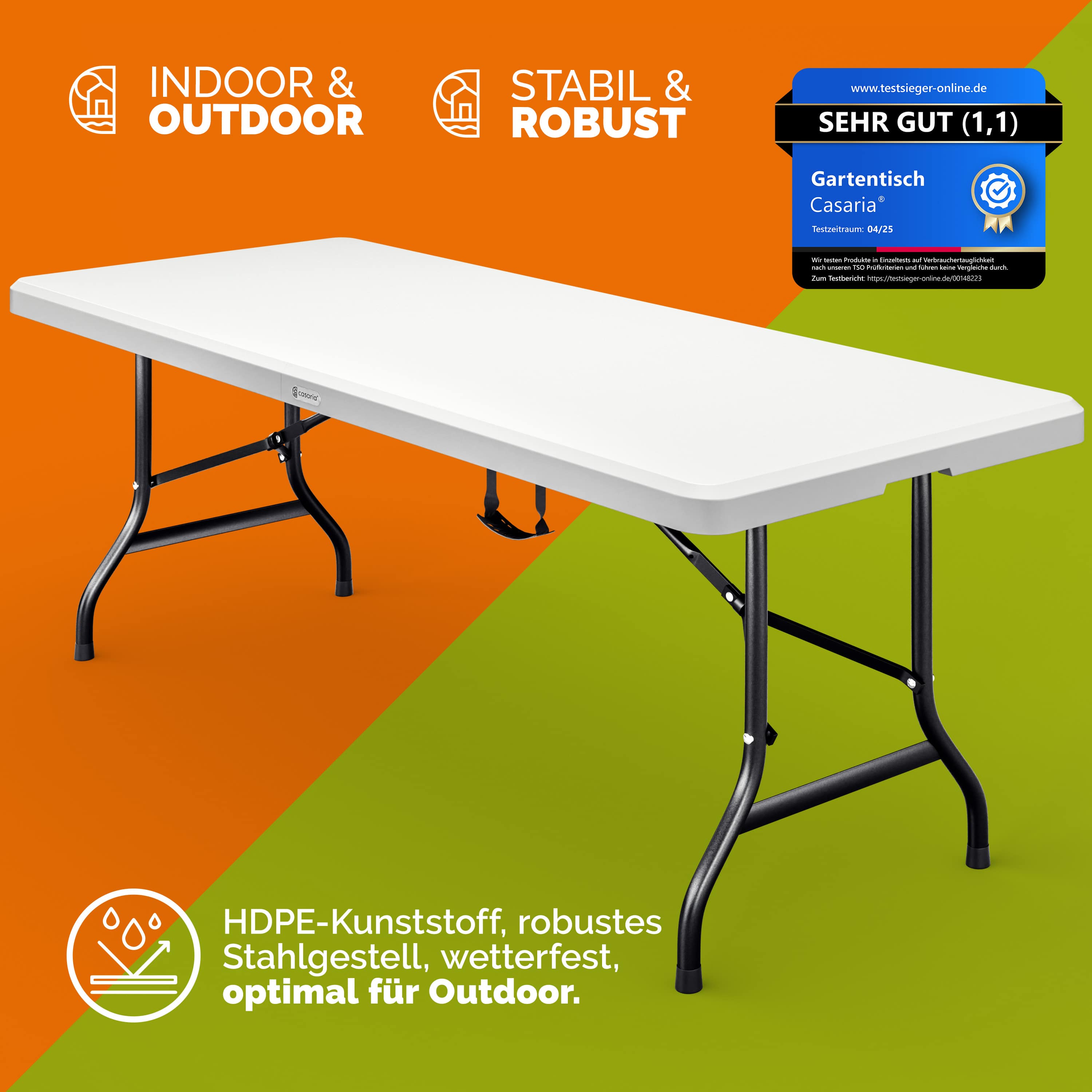 Tavolo da Giardino Bianco Pieghevole 220x70x72cm - Con Trasporta