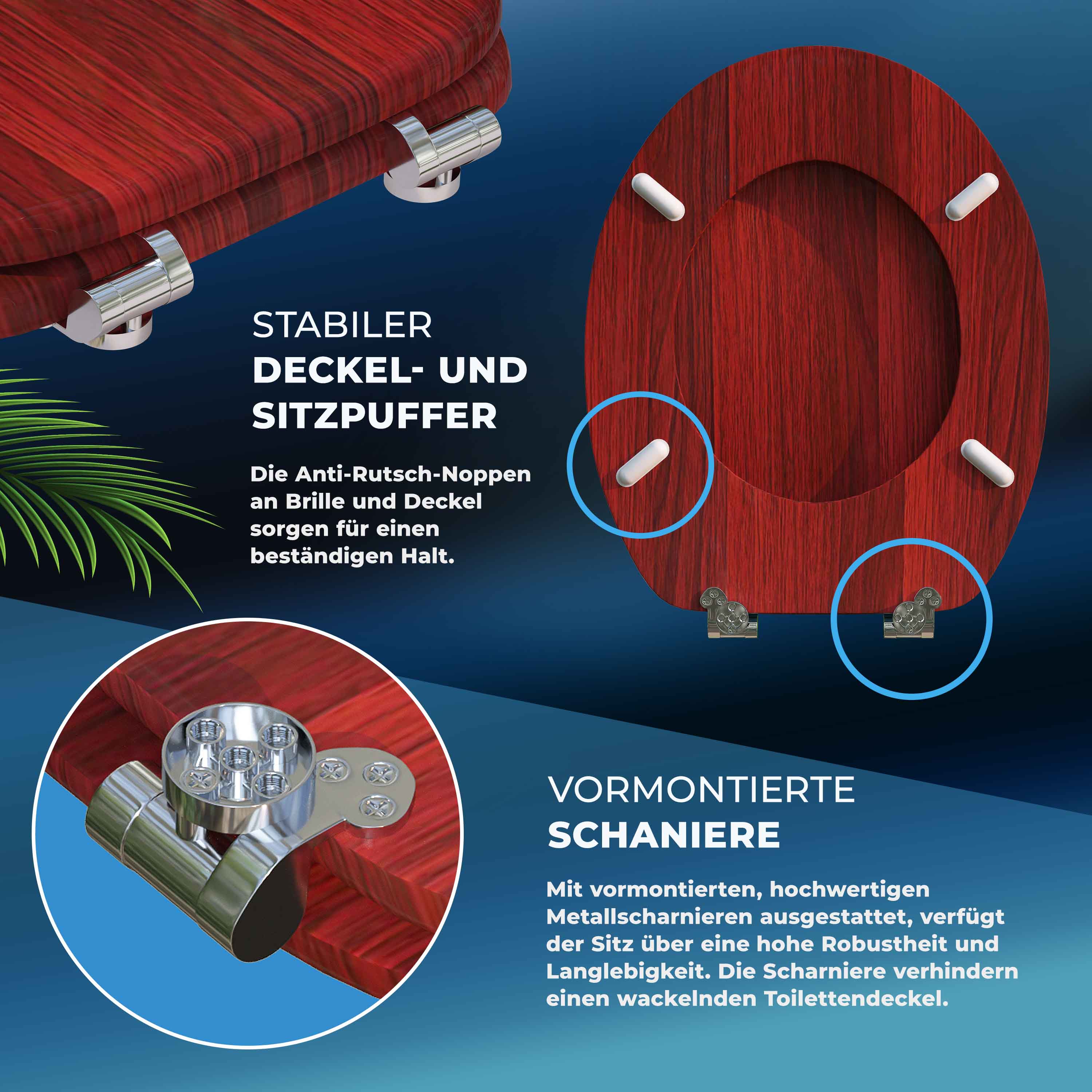 Sedile della toilette in mogano con meccanismo soft-close MDF