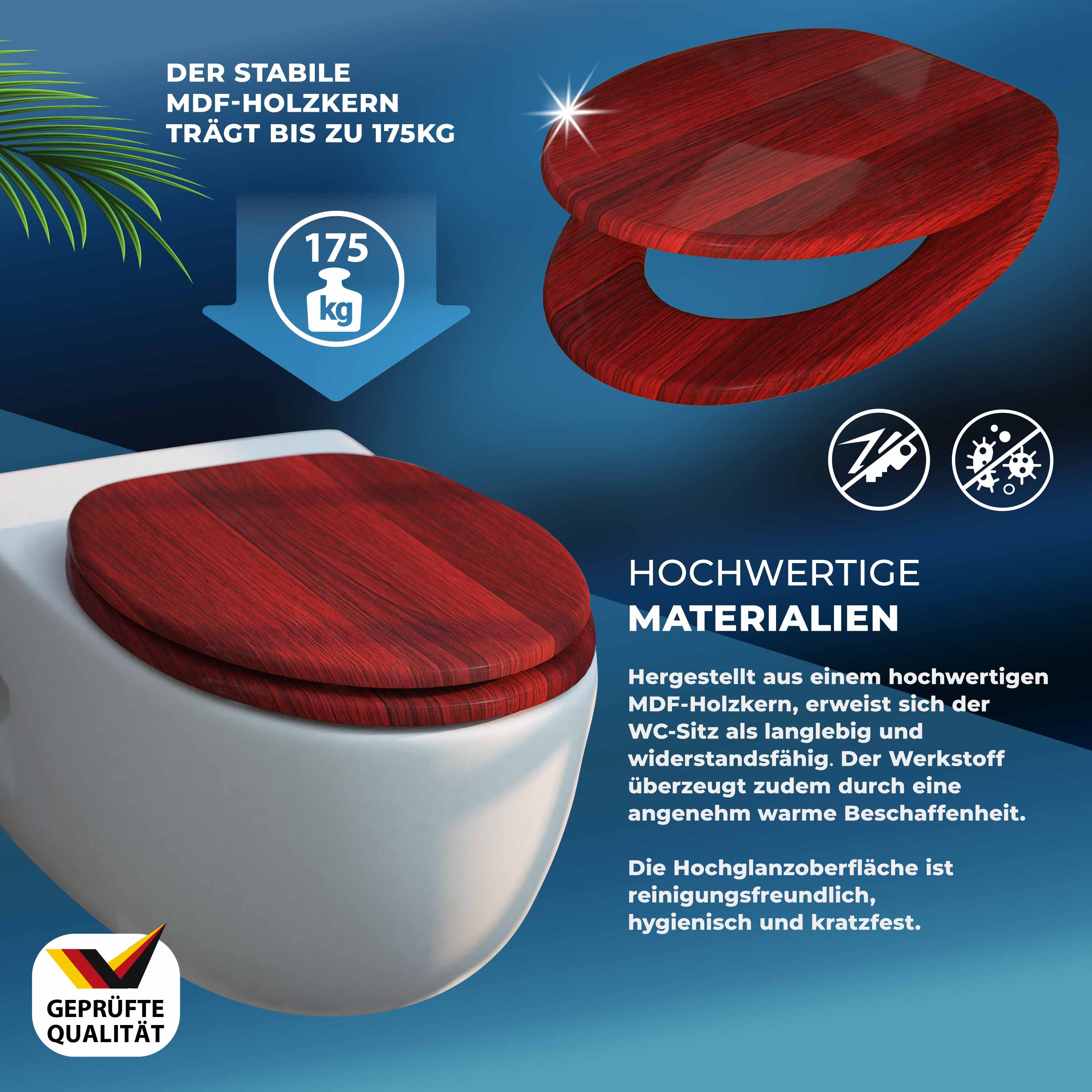 Sedile della toilette in mogano con meccanismo soft-close MDF