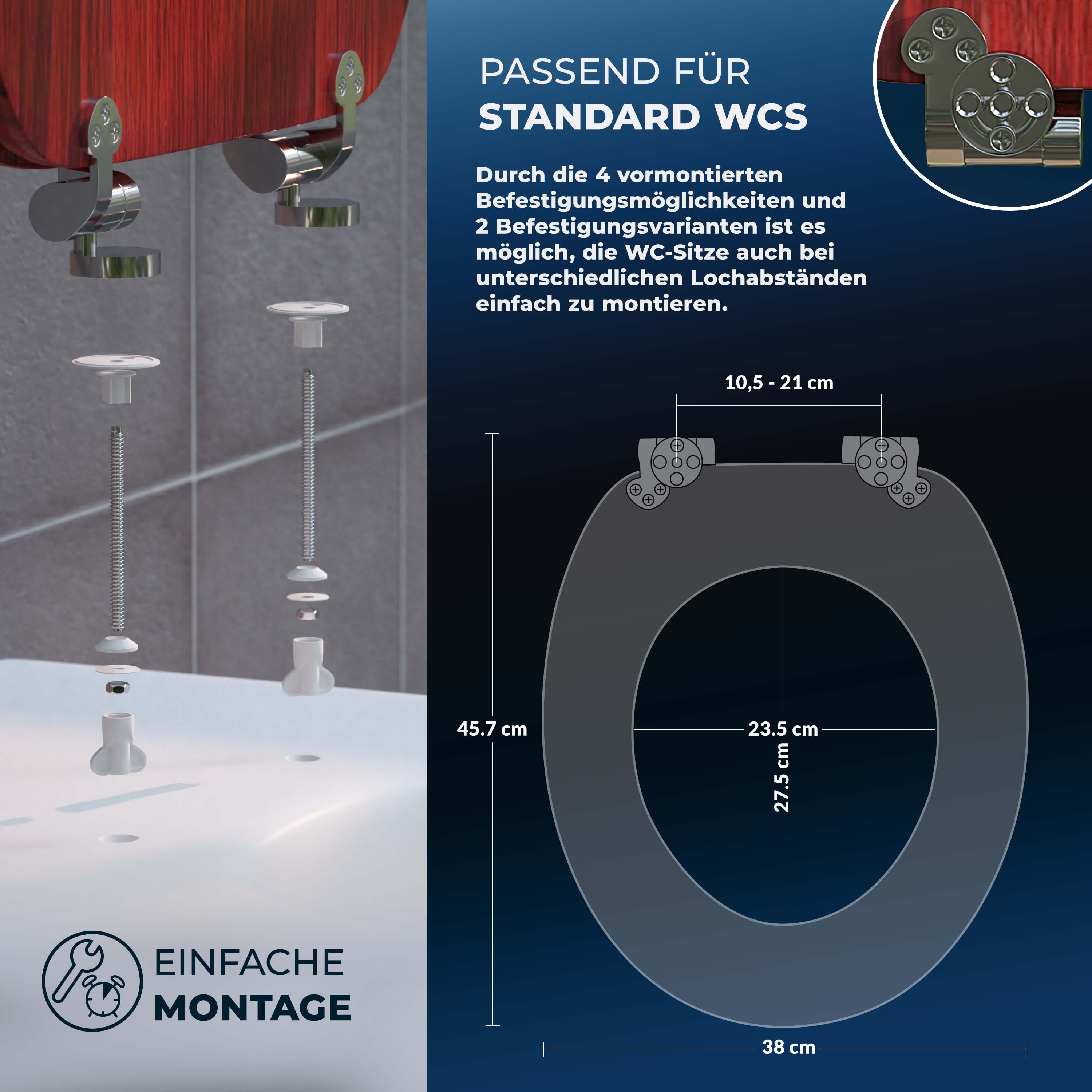 Sedile della toilette in mogano con meccanismo soft-close MDF