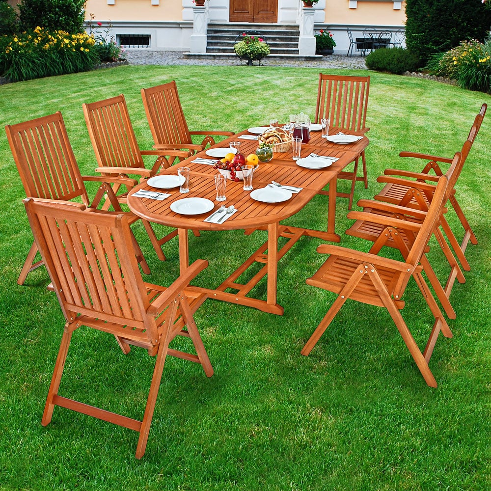 Set di Tavolo e Sedie Moreno 8+1 in legno Certificato FSC®