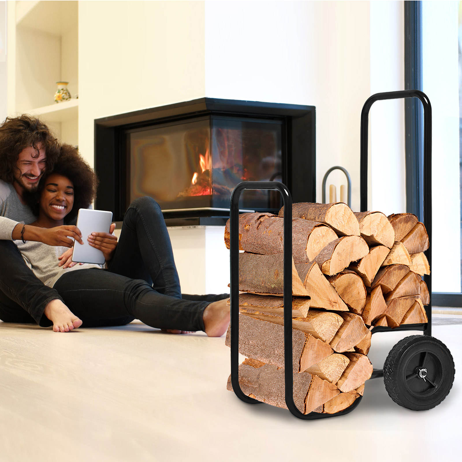 Carrello portalegna nero 80kg