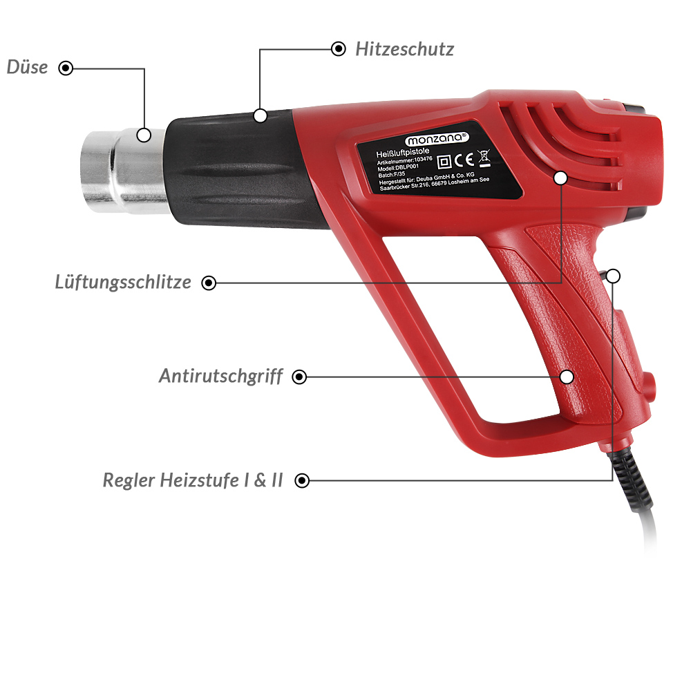Pistola termica 2000 Watt incluso accessori e valigia