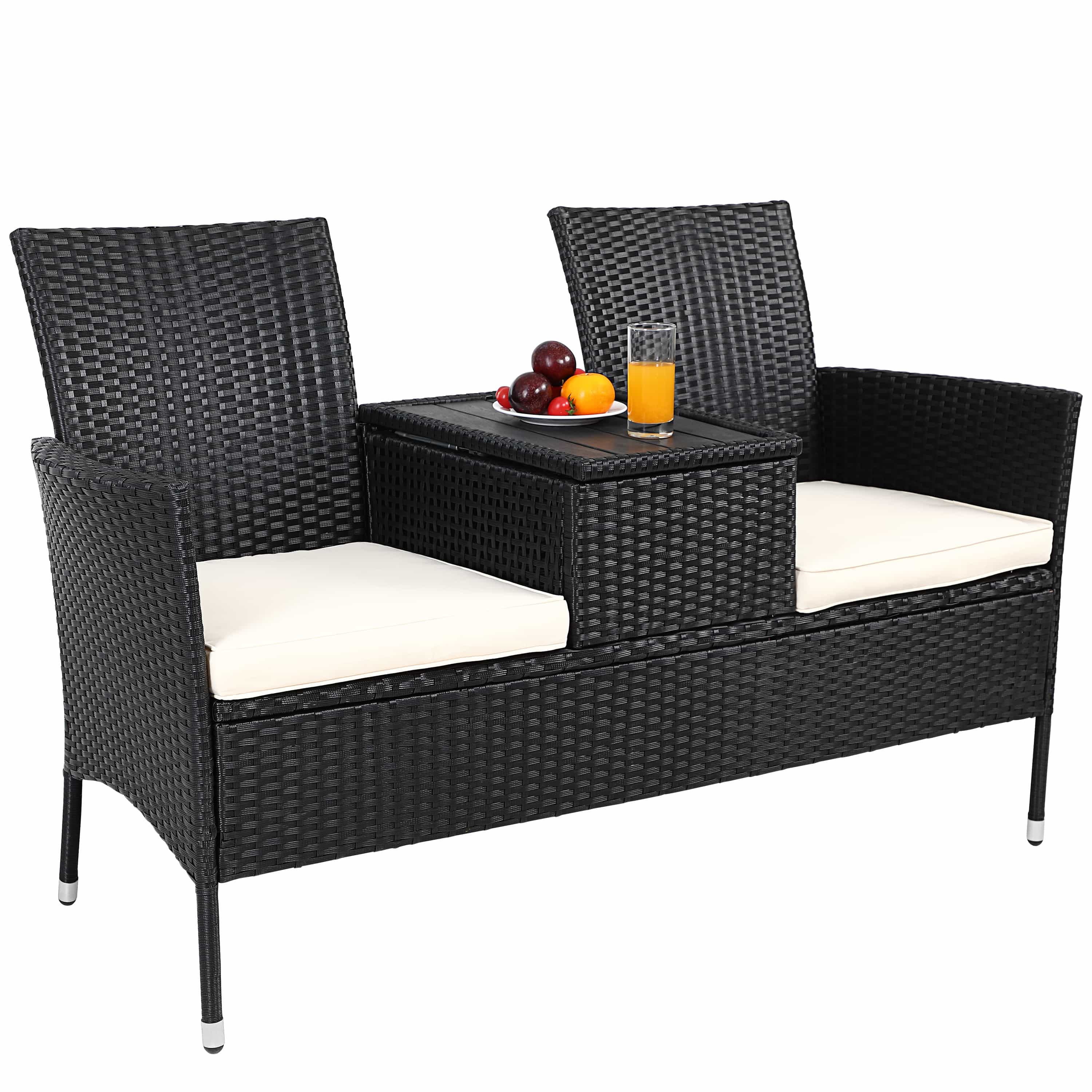 Panchina Cinema Polyrattan Nero 143x64x88cm