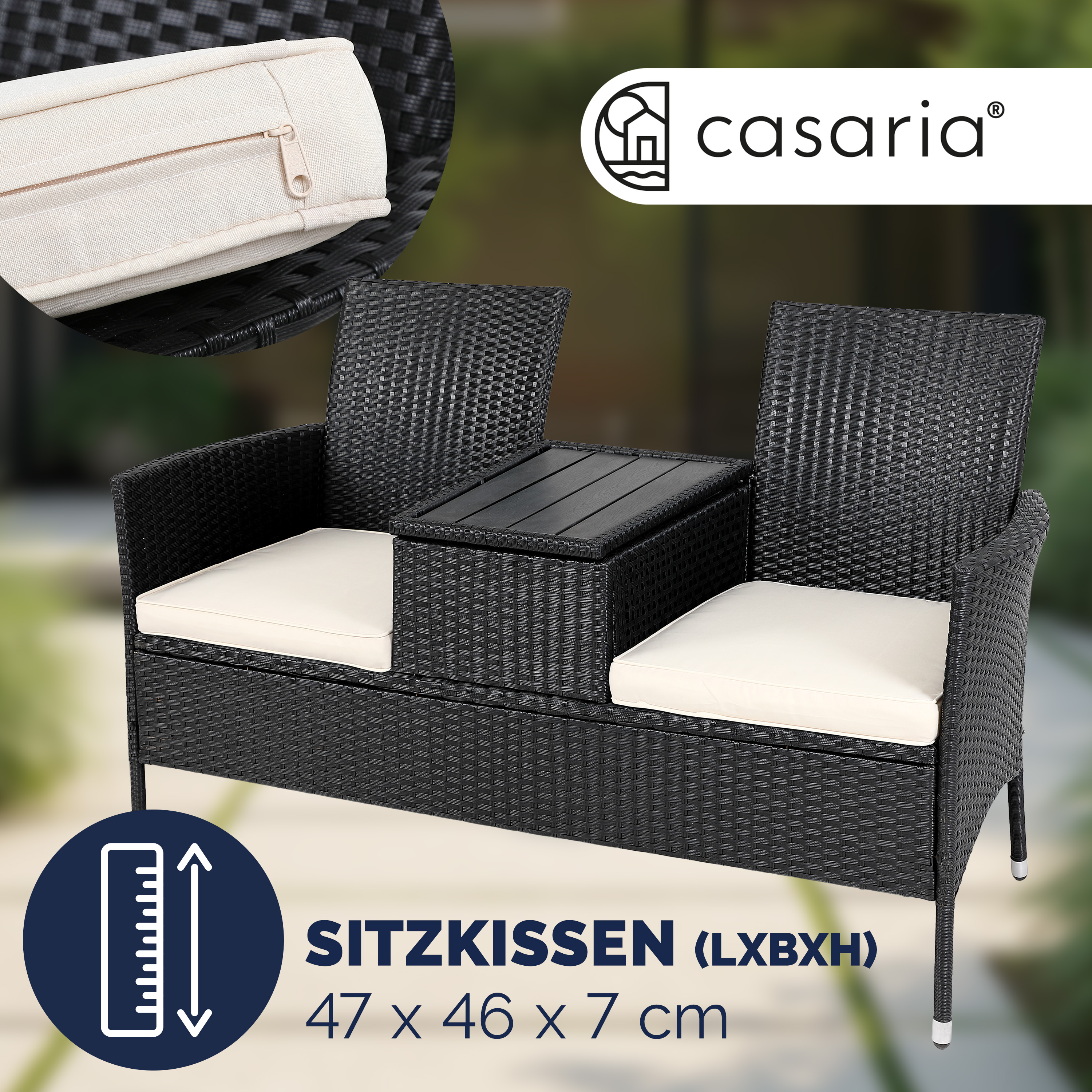 Panchina Cinema Polyrattan Nero 143x64x88cm