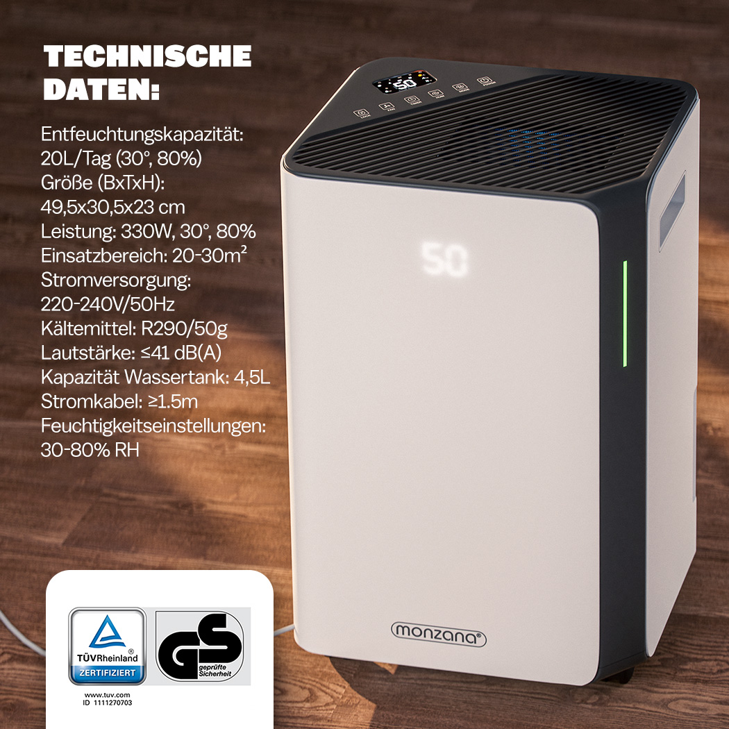 Deumidificatore Elettrico 20-30m² 20L/giorno Wifi Smart Home App