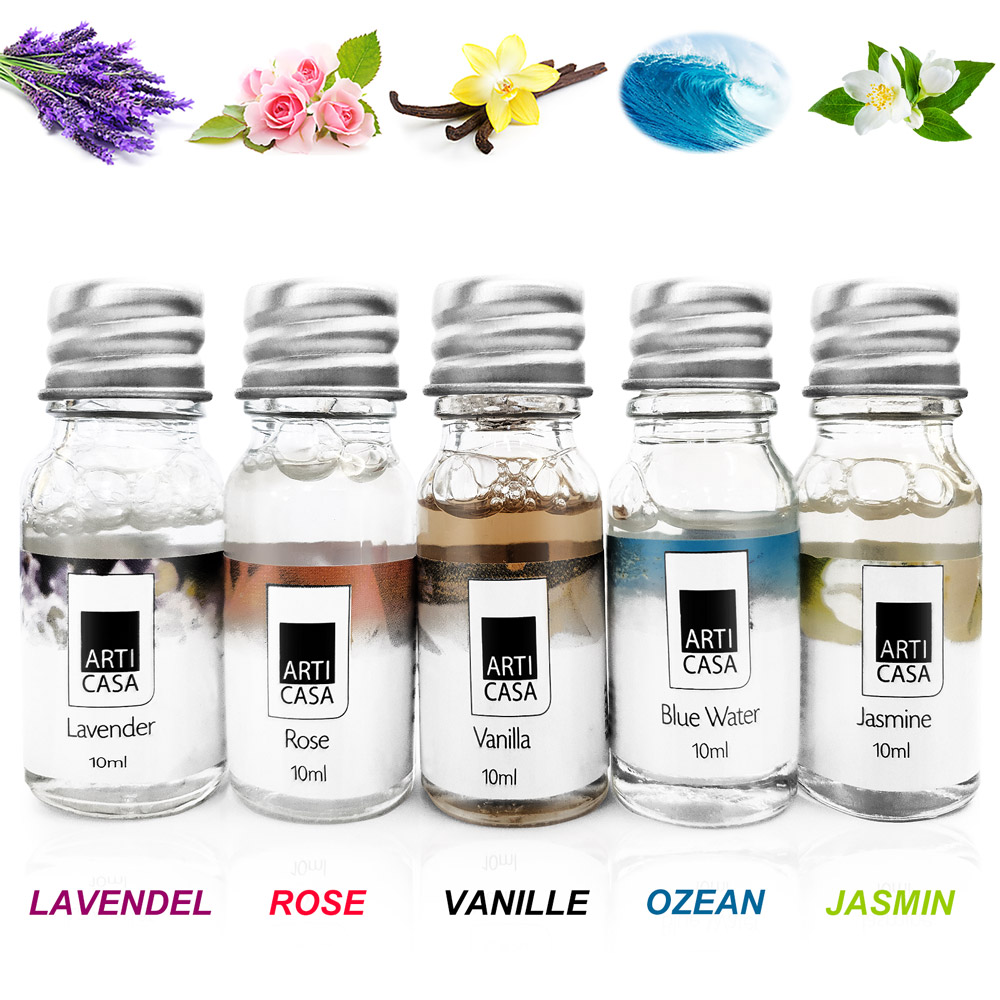 5 x 10ml di olio di profumo: Lavanda, Oceano, Gelsomino, Rosa, Vaniglia