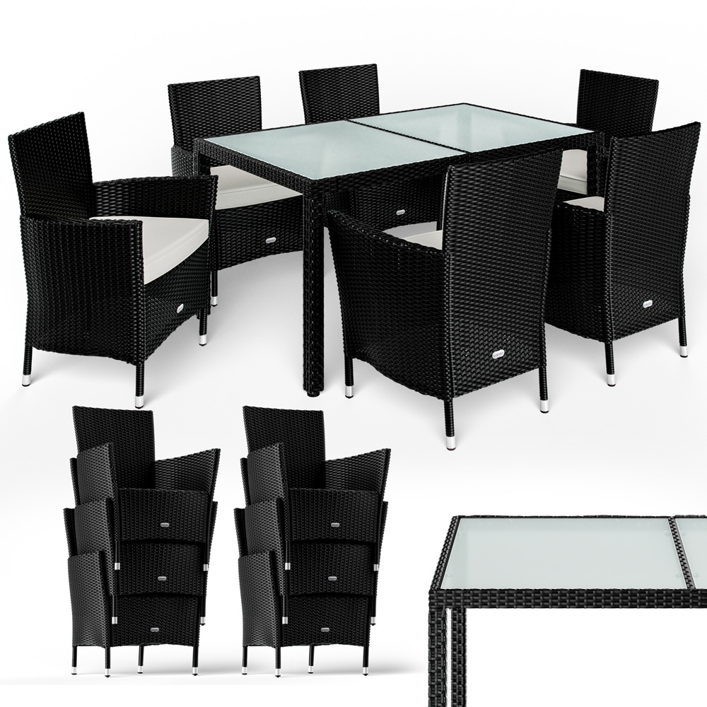 Salotto da giardino Bali con sedie impilabili 13 pezzi nero polyrattan