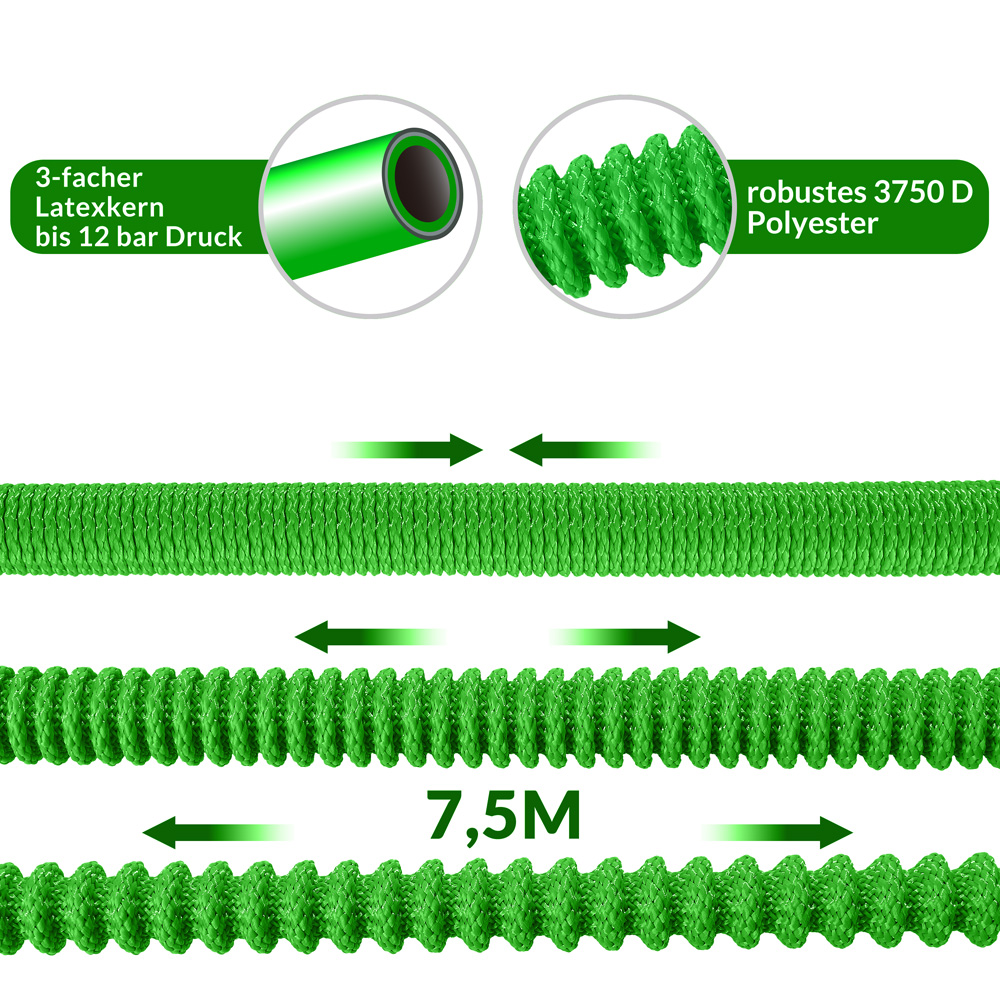 Tubo per irrigazione verde 7,5m flessibile