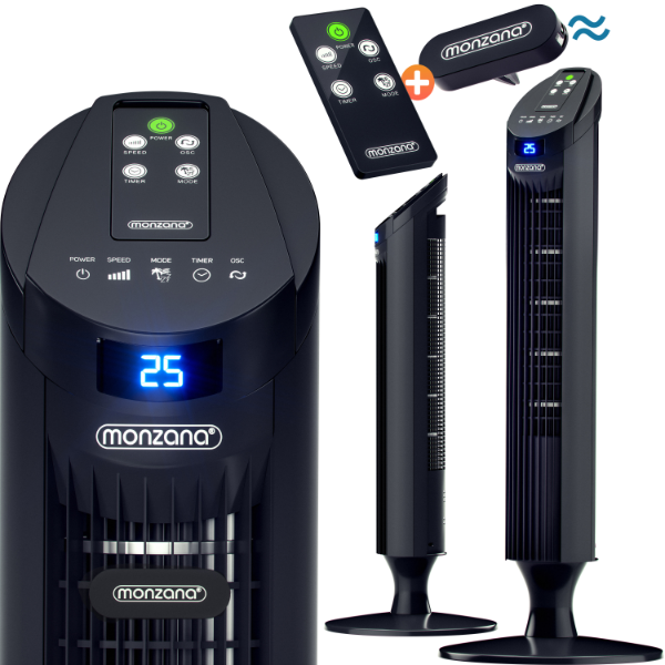 Ventilatore a torre nero 45W oscillazione e telecomando