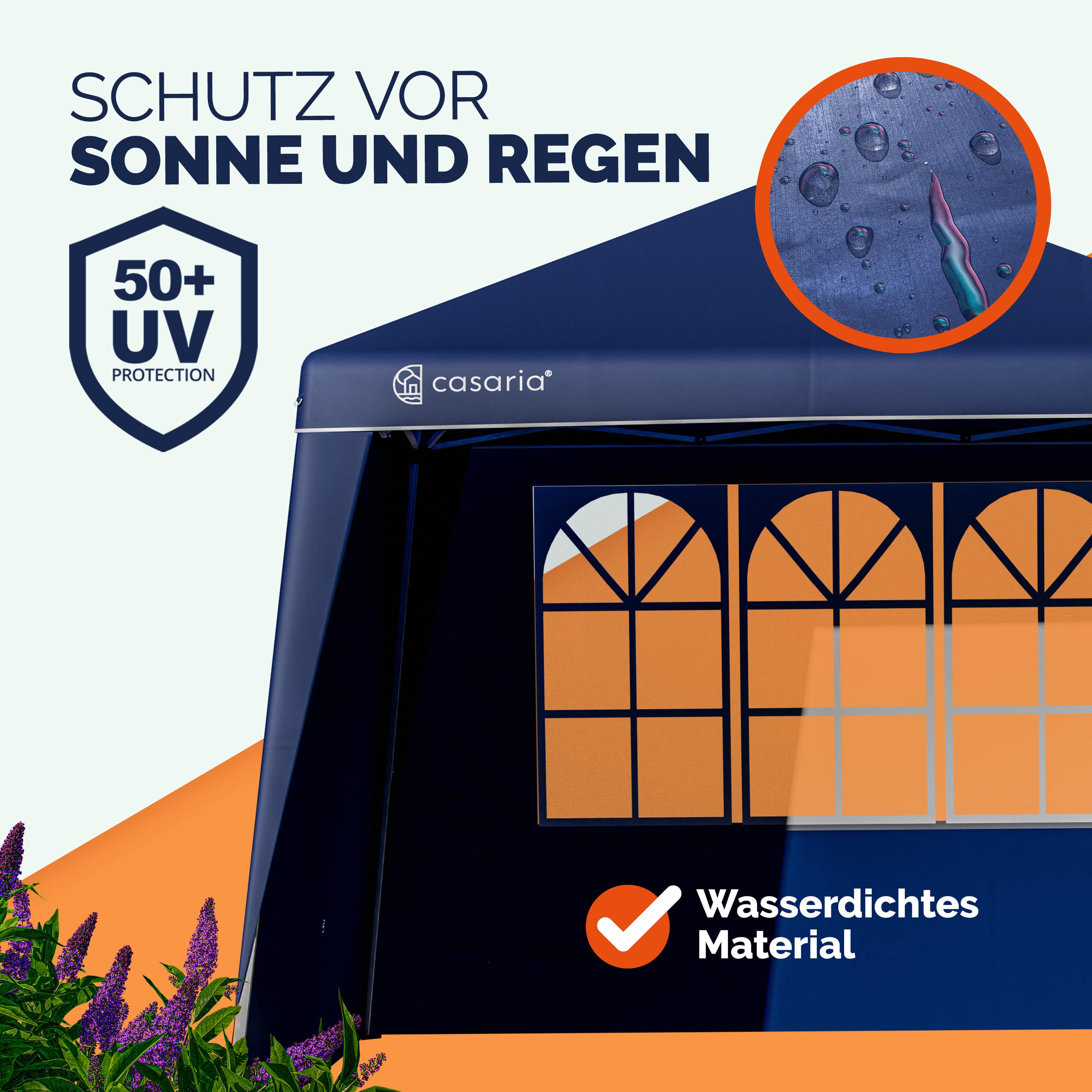 Gazebo Pieghevole Capri Blu 3x3m con 2 Pareti Laterali