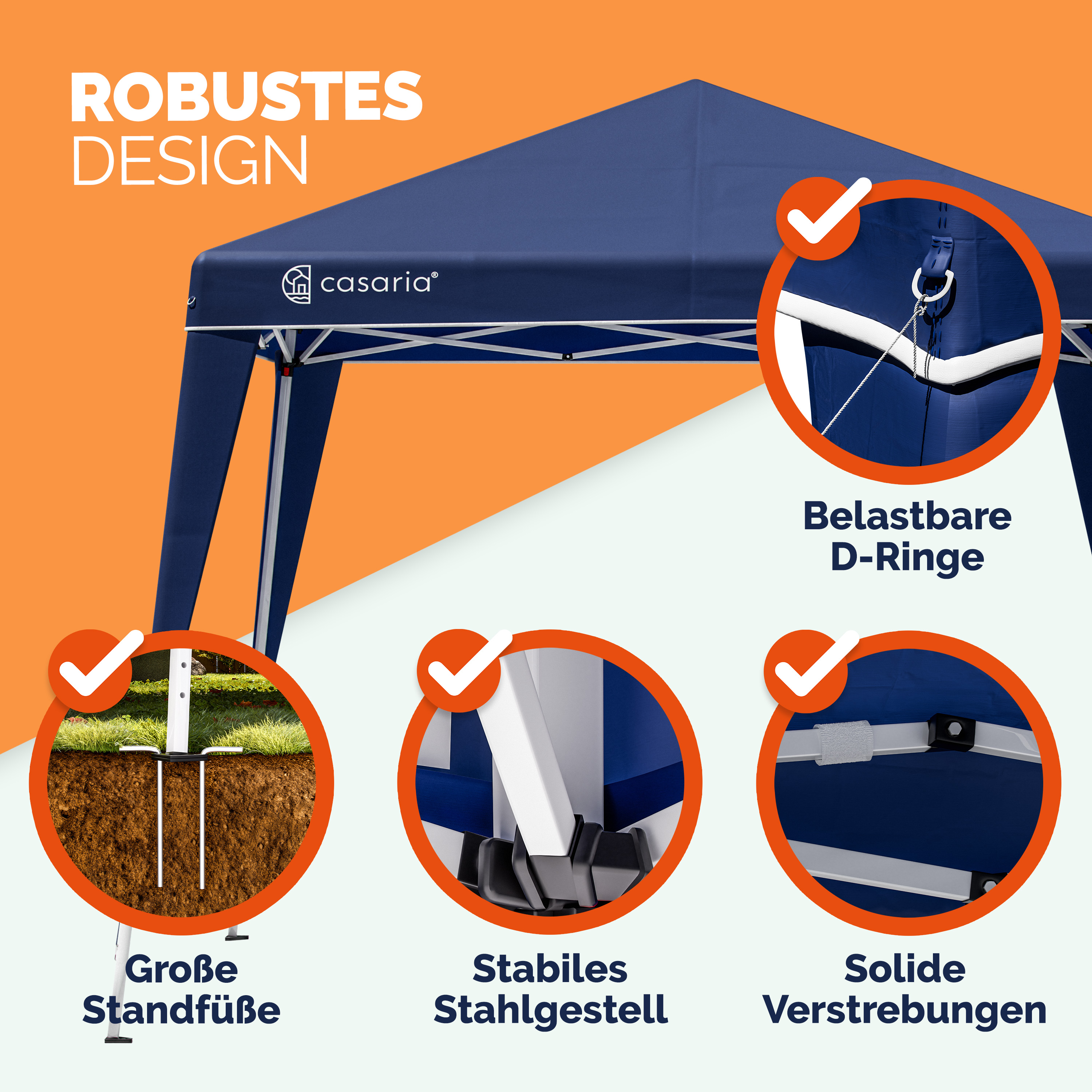 Gazebo Pieghevole Capri Blu 3x3m con 2 Pareti Laterali