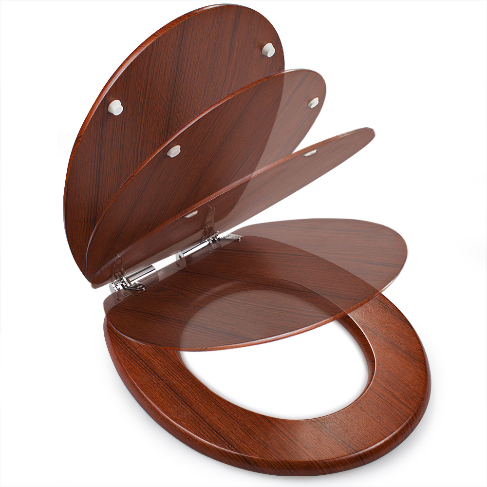 Copriwater Nero con Chiusura Ammortizzata - Legno Marrone