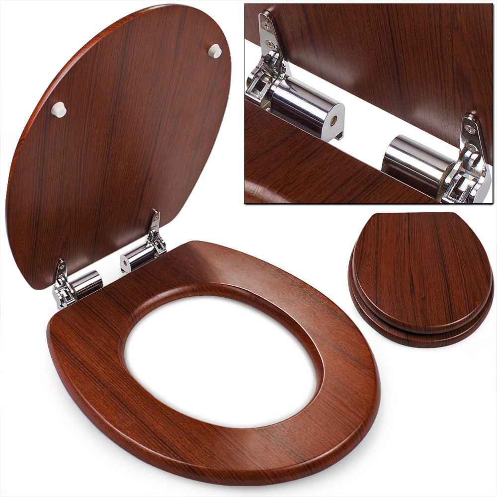 Copriwater Nero con Chiusura Ammortizzata - Legno Marrone