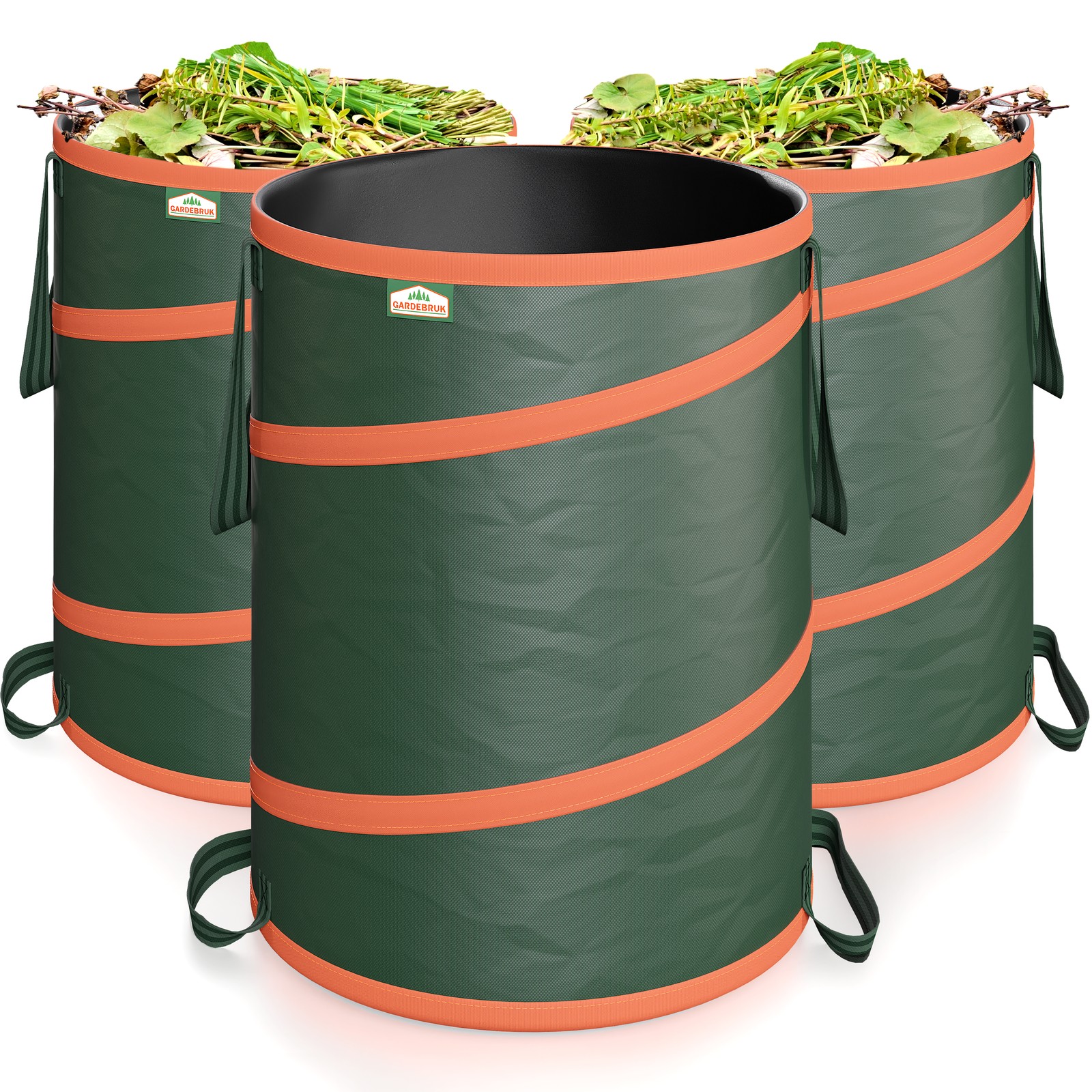 Set di 3 Sacco da Giardino Pieghevoli 165L con Chiusura Verde