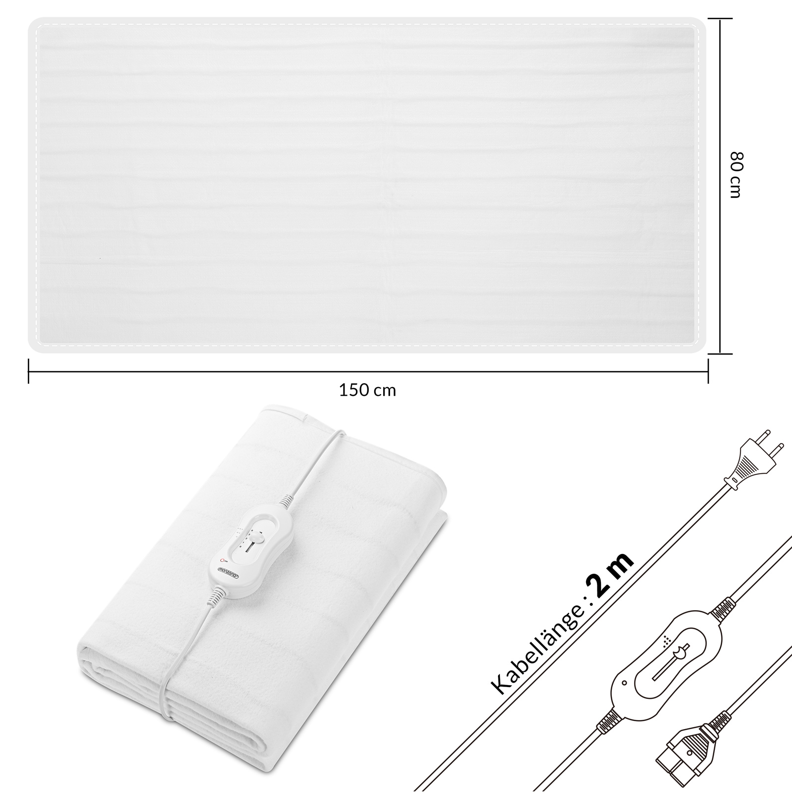 Coprimaterasso riscaldato bianco 150 x 80 cm