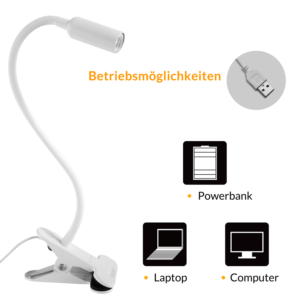Lampada a Pinza LED USB Bianca