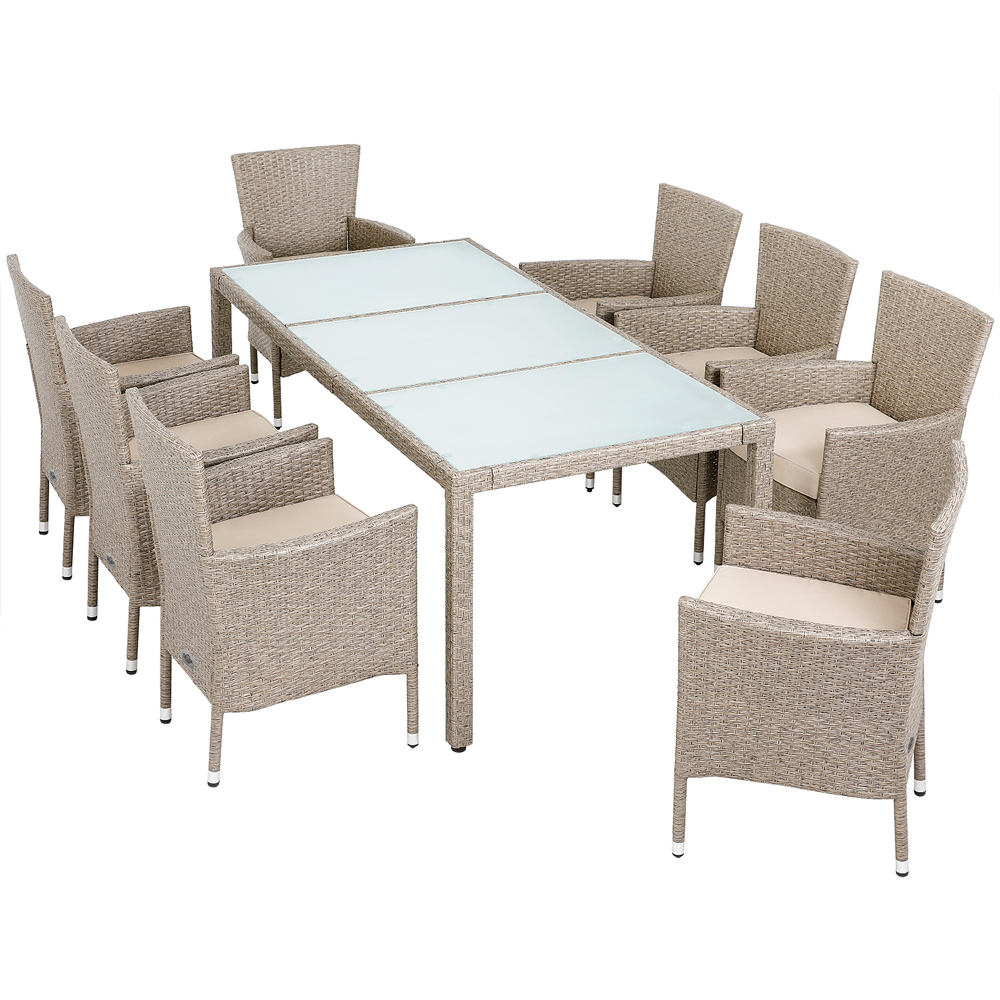 Salotto da Giardino 8+1 Polyrattan Crema con Cuscini Sfoderabili