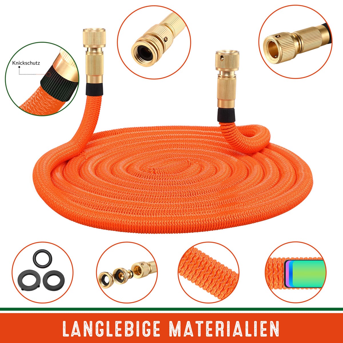 Tubo per Irrigazione Arancione 15m Flessibile Gardebruk