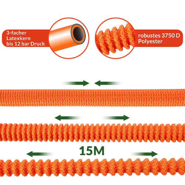 Tubo per Irrigazione Arancione 15m Flessibile Gardebruk
