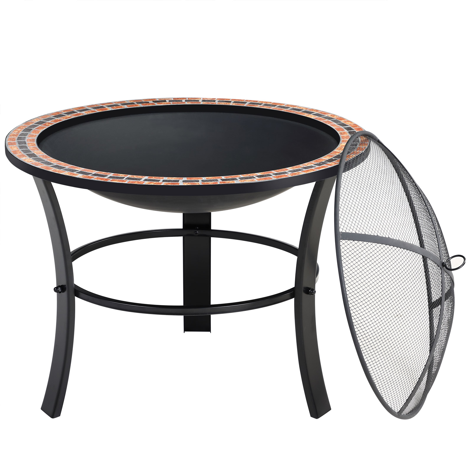Braciere da giardino rotonda motivo mosaico nera Ø76cm