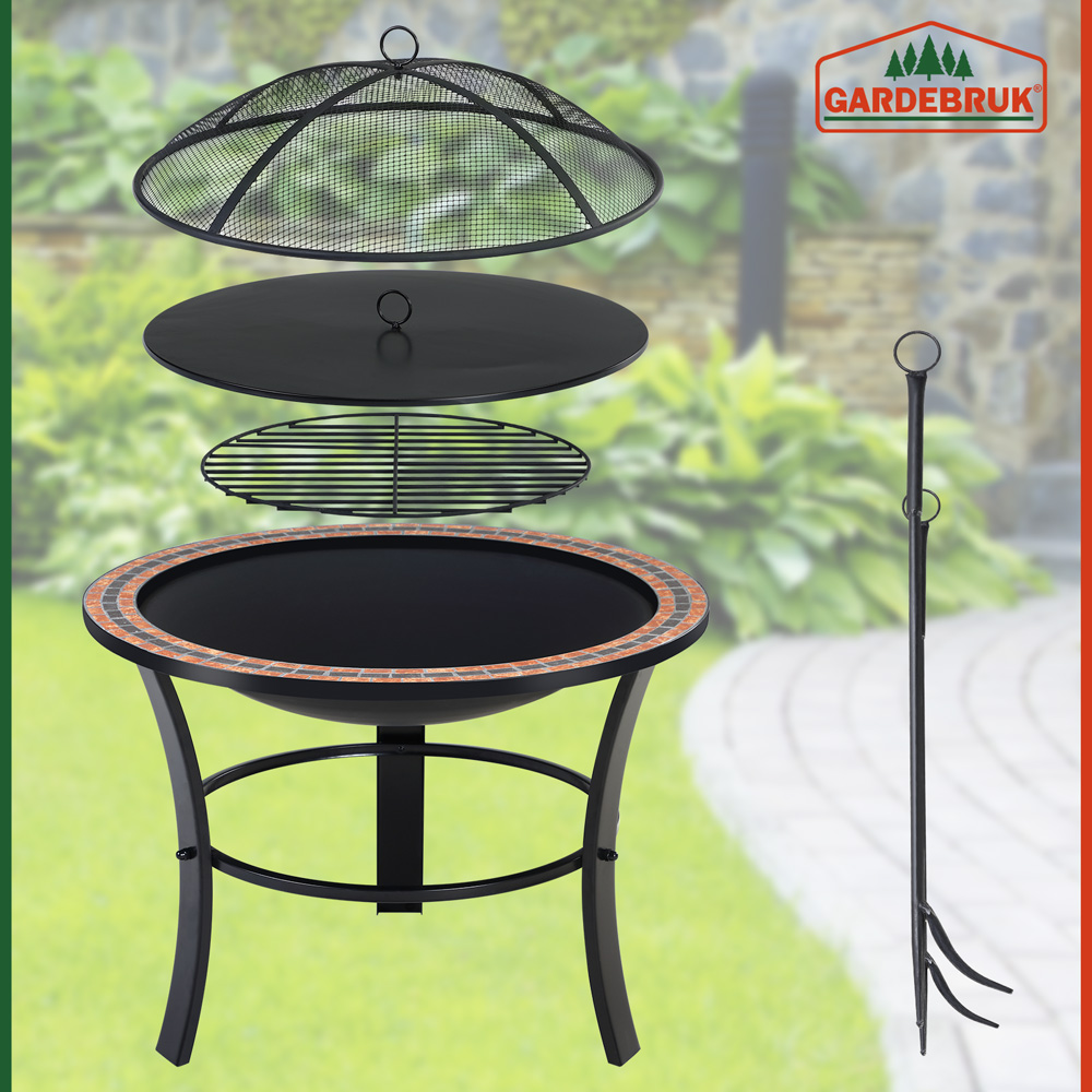 Braciere da giardino rotonda motivo mosaico nera Ø76cm