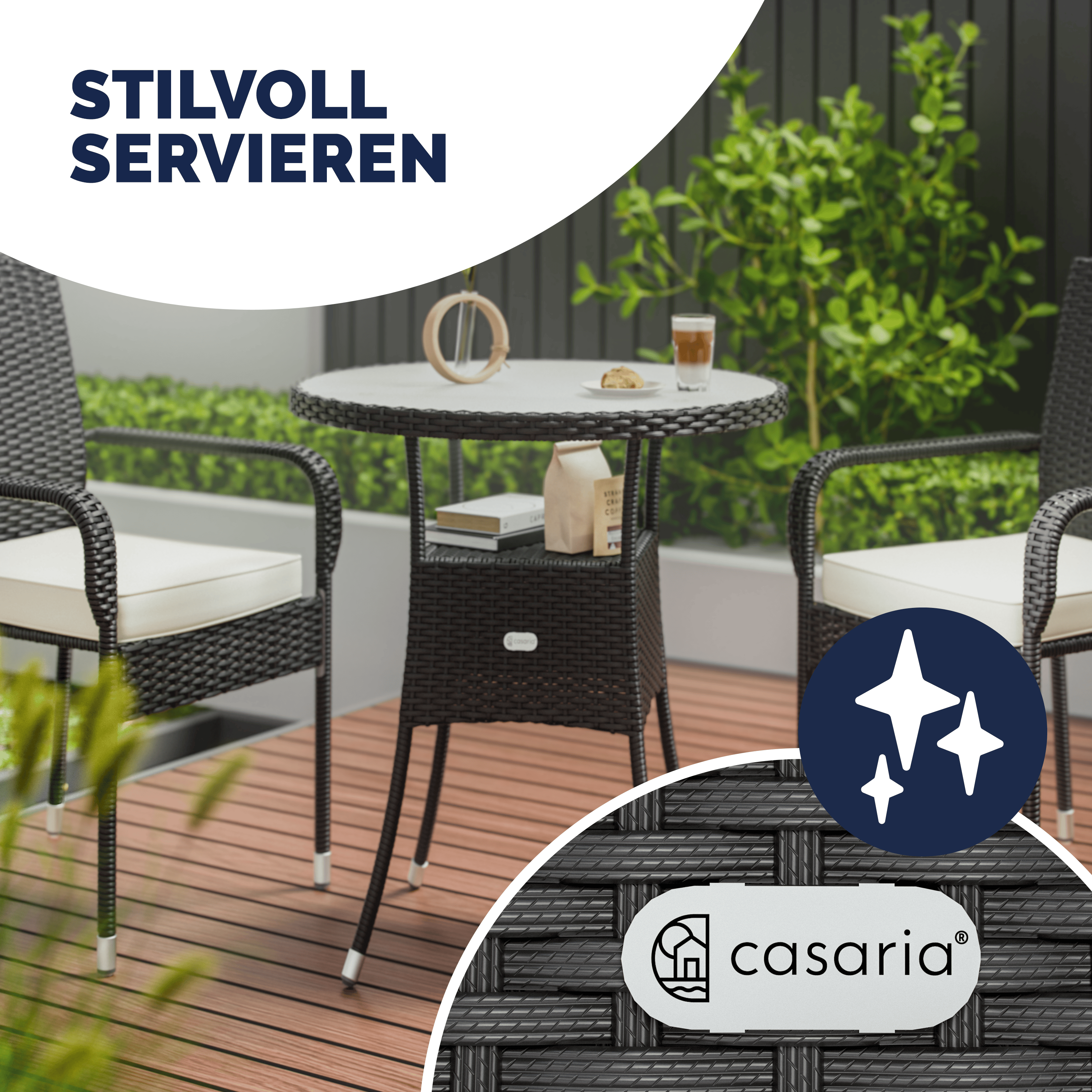 Tavolino da Giardino Rotondo Nero Polyrattan Ø60cm