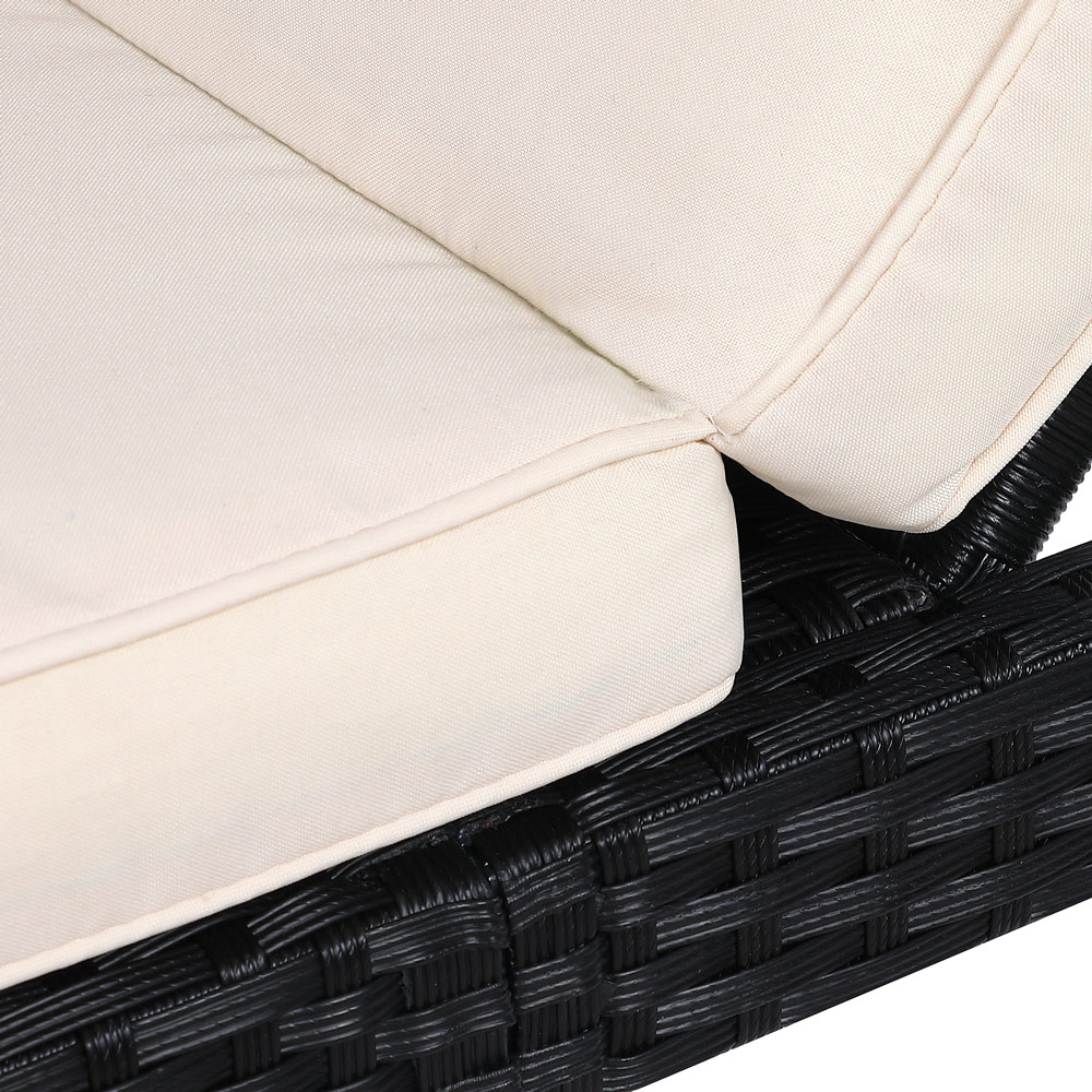 Lettino Regolabile Nero-Crema Polyrattan 200x60x40cm