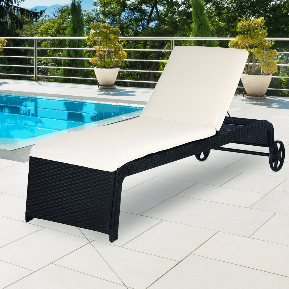 Lettino Regolabile Nero-Crema Polyrattan 200x60x40cm