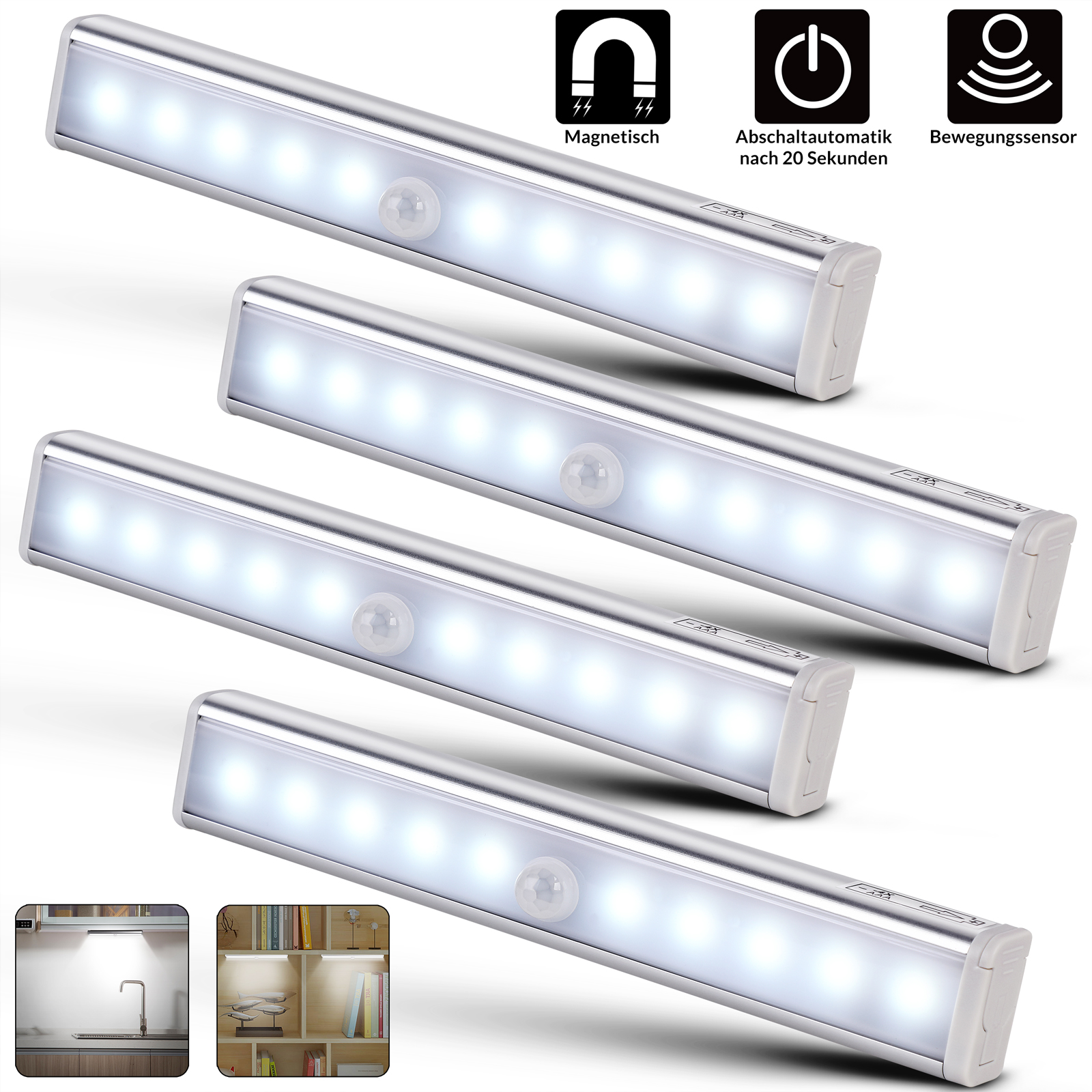 Lampade LED Subpensili Set di 4 Pezzi con Sensore di Movimento