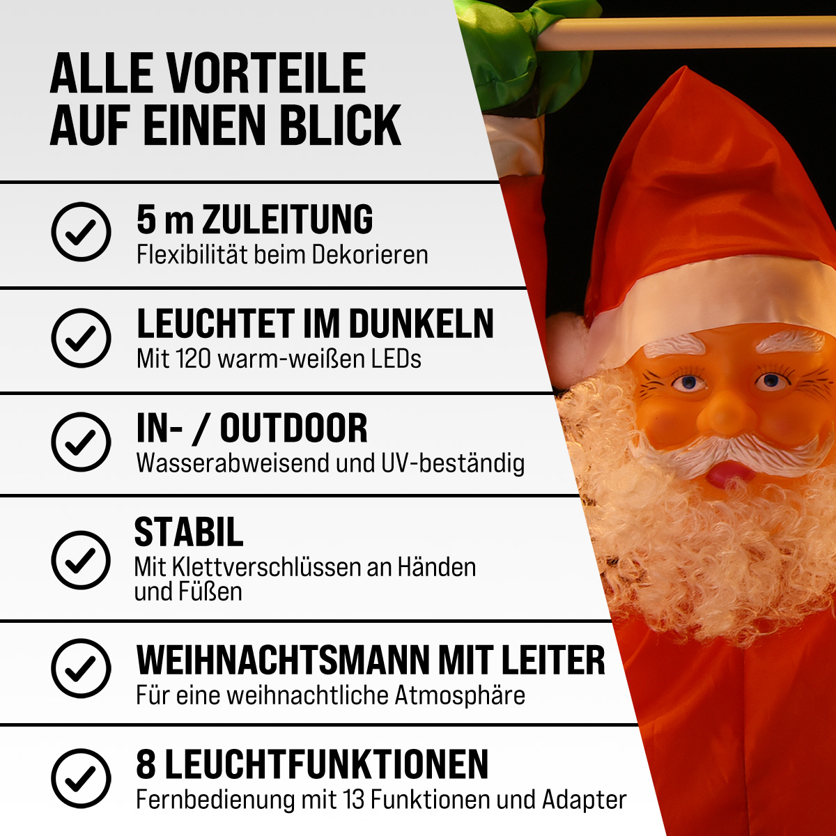 Babbo di Natale con scala 120LED 240 x39 x25cm